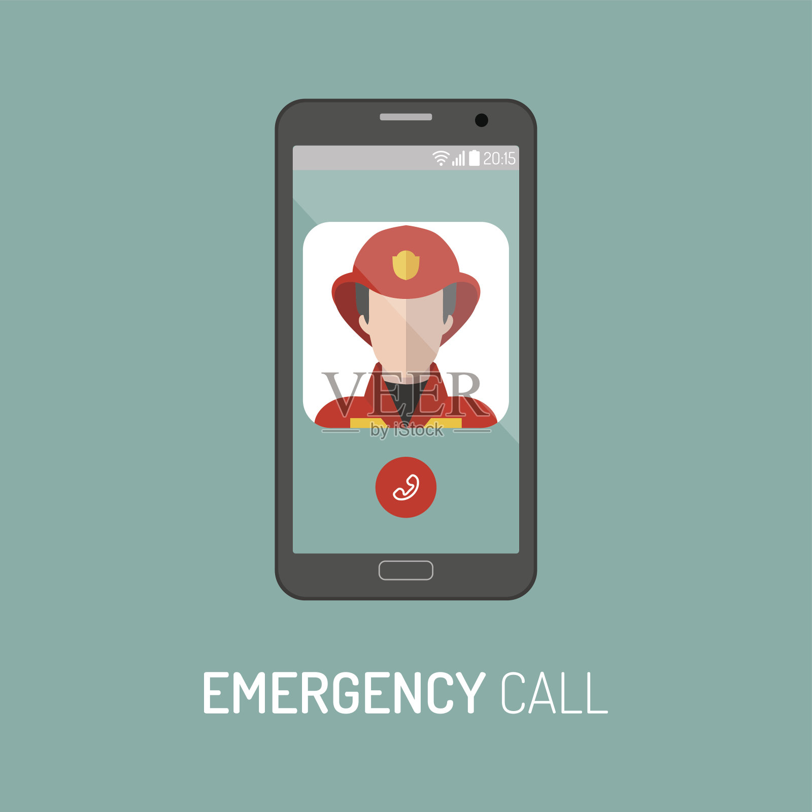 矢量插图的紧急警察呼叫与警察图标在移动电话在时尚的扁平风格。插画图片素材