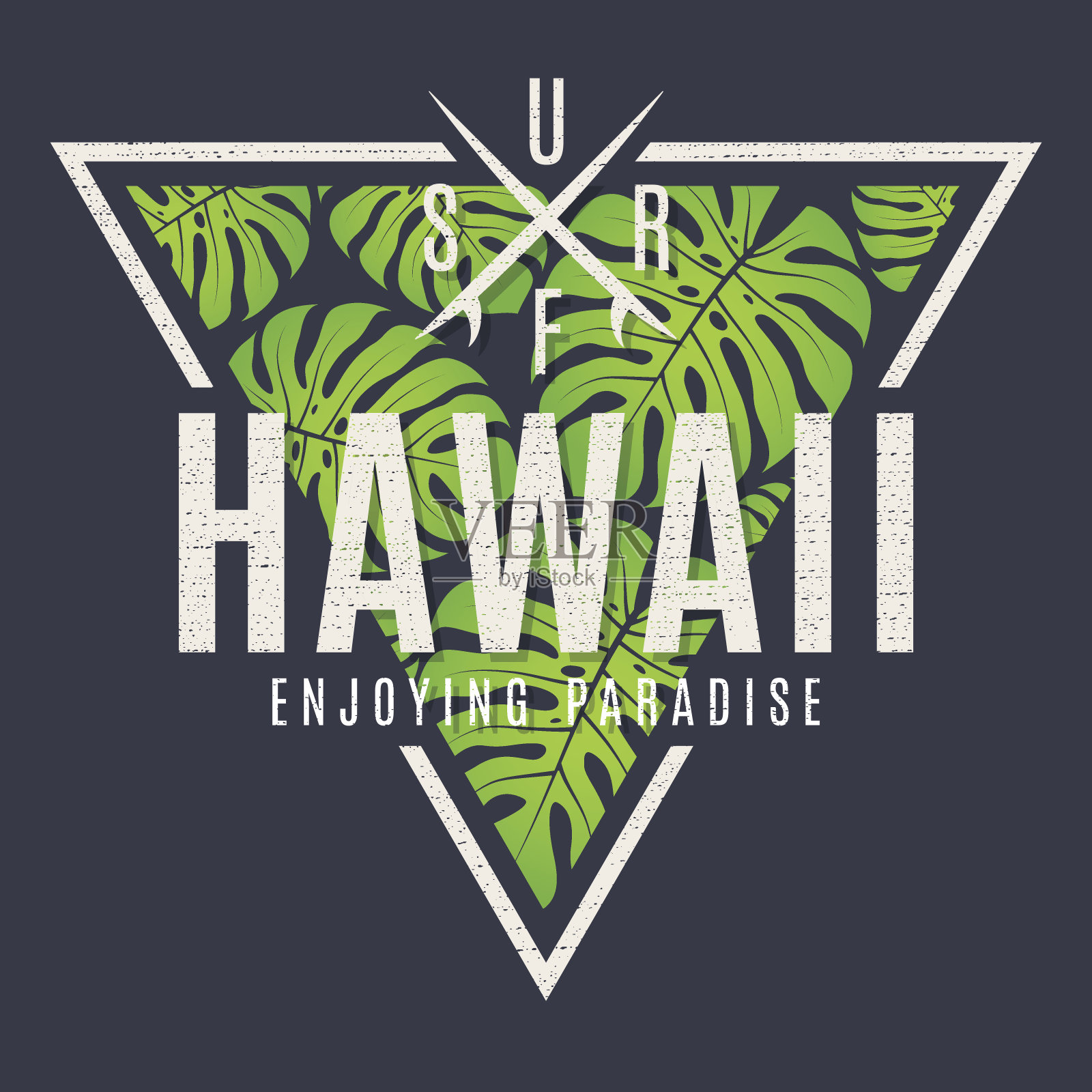 夏威夷t恤印有热带树叶。插画图片素材