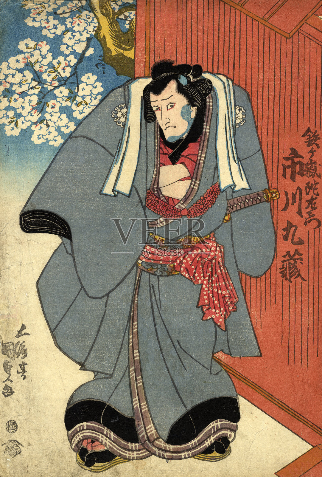 日本歌舞伎演员的木版插画图片素材