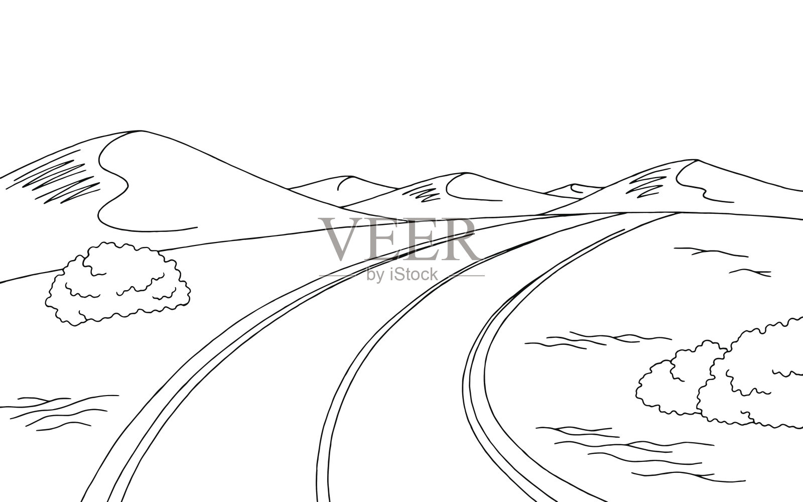 沙漠道路图形黑白景观素描插图矢量插画图片素材