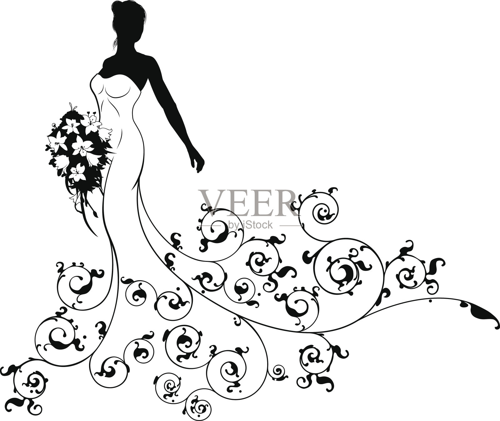 婚礼花束抽象的新娘剪影插画图片素材