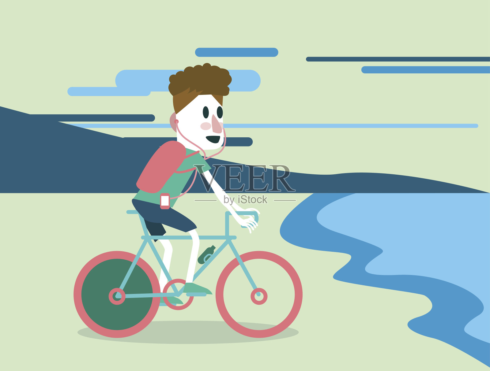 骑自行车的游客在海滩上骑车。插画图片素材