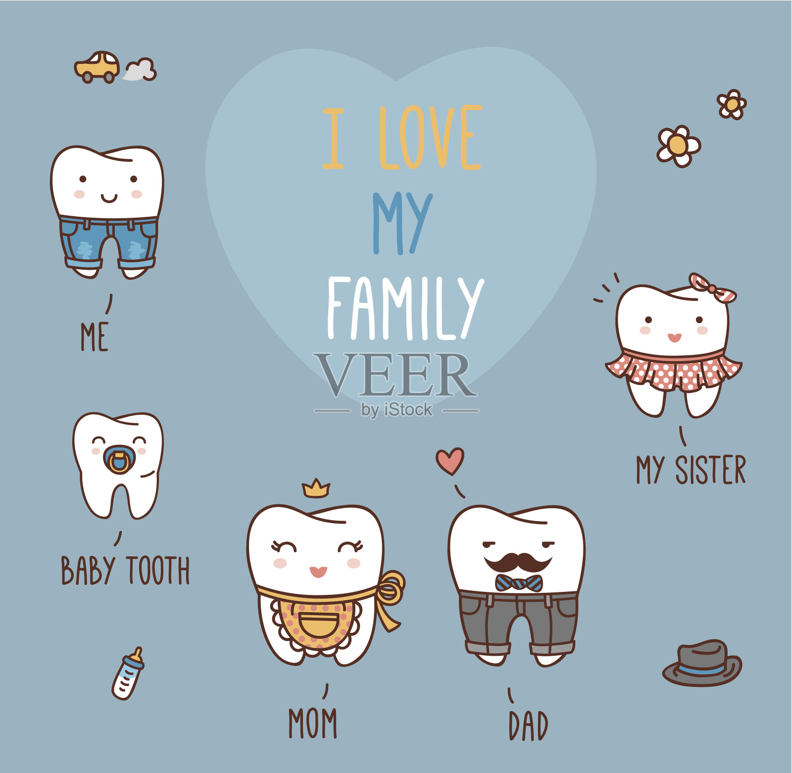 幸福家庭牙齿套装插画图片素材