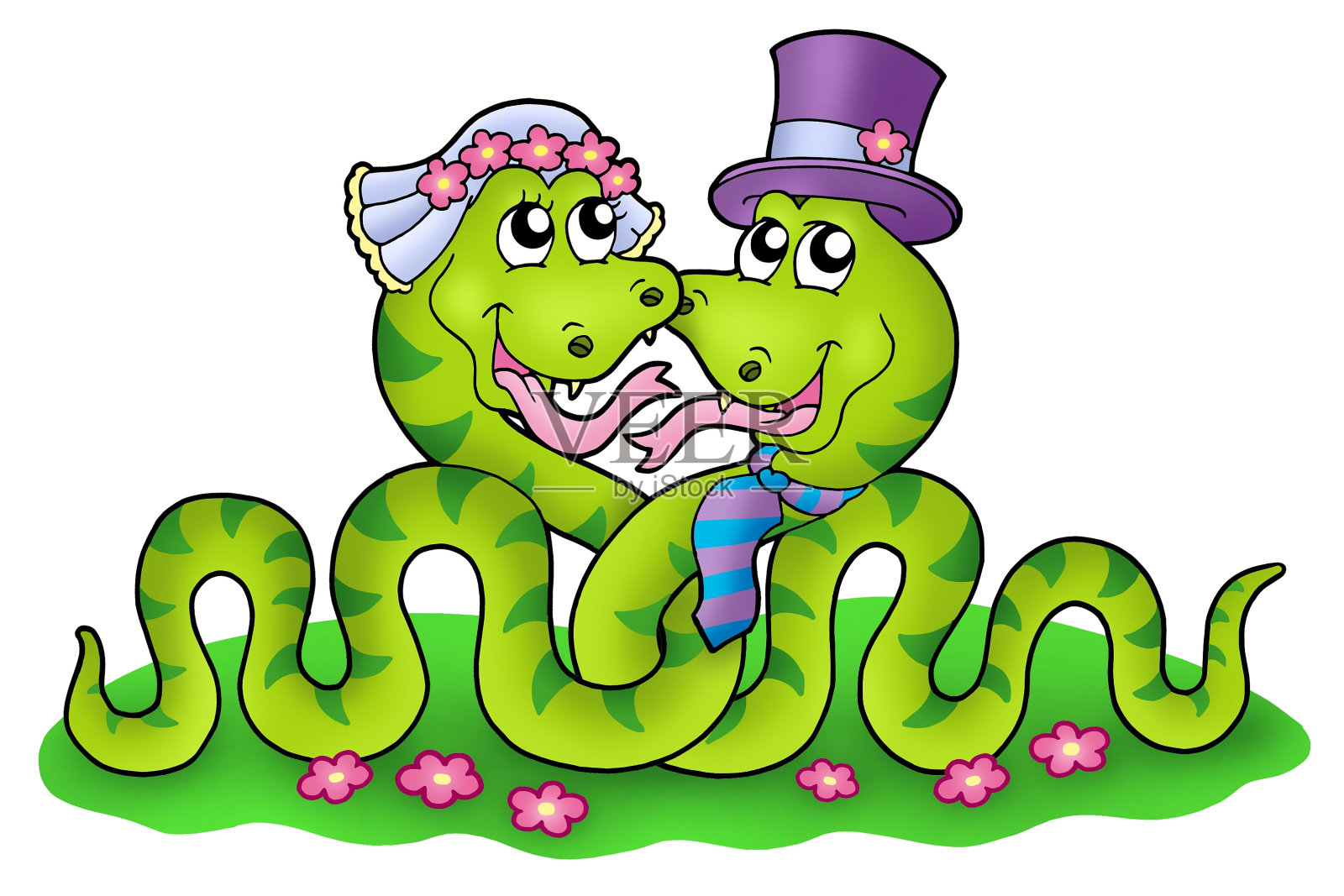 可爱的蛇的婚礼形象插画图片素材