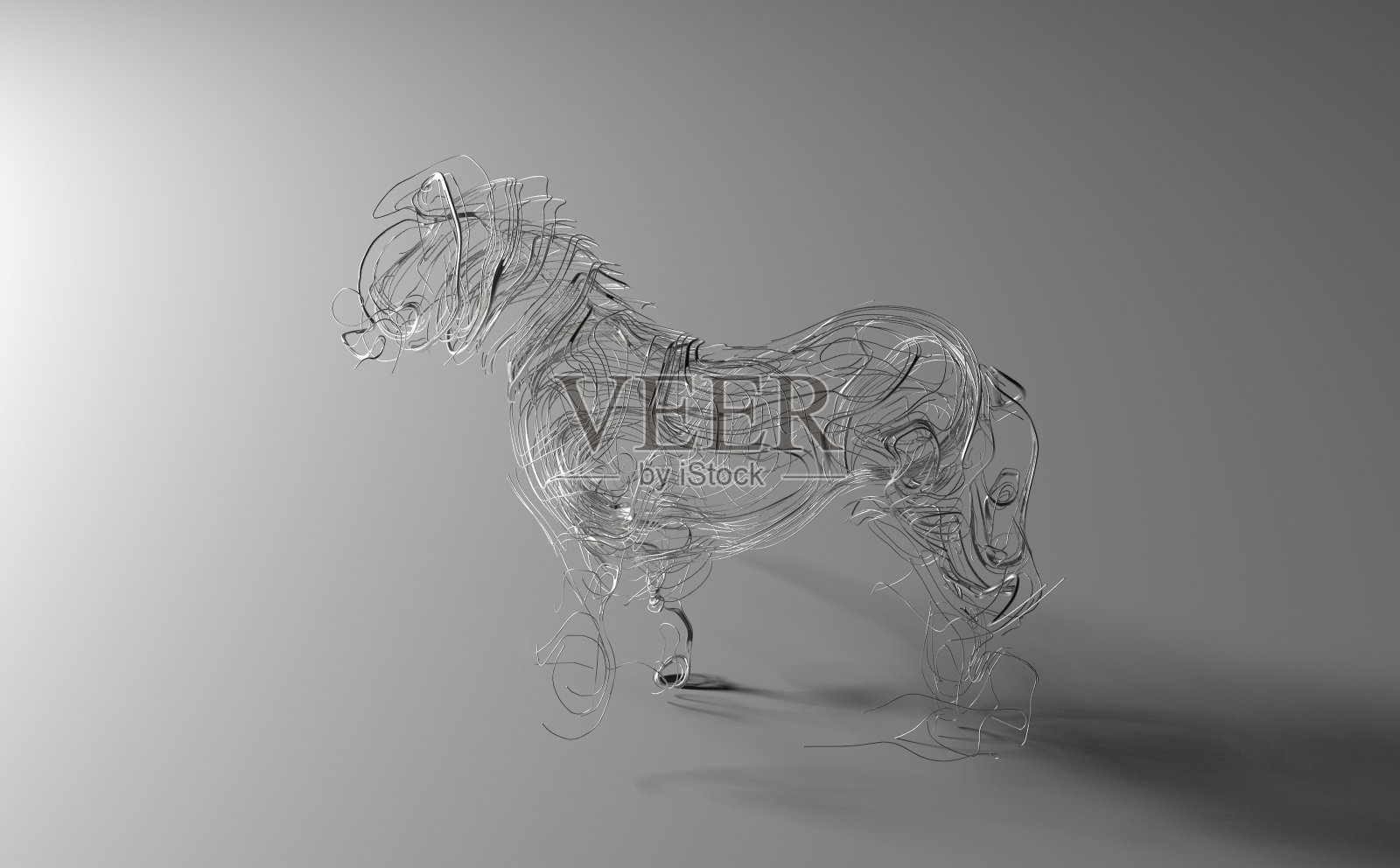 金属线条马雕塑的抽象艺术- 3D插图照片摄影图片