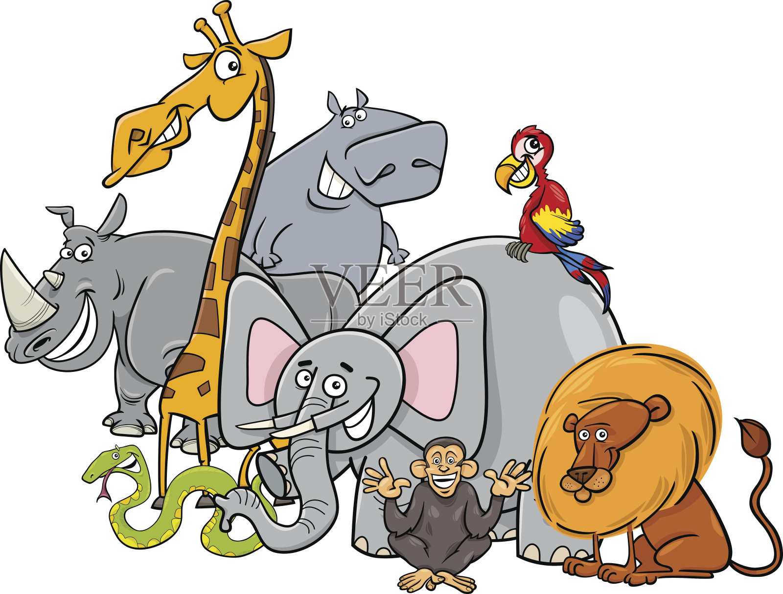 卡通野生动物小组插画图片素材
