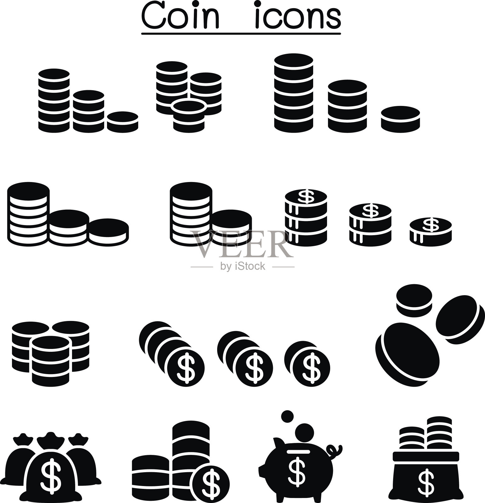 硬币和金钱图标设置矢量插图图标素材
