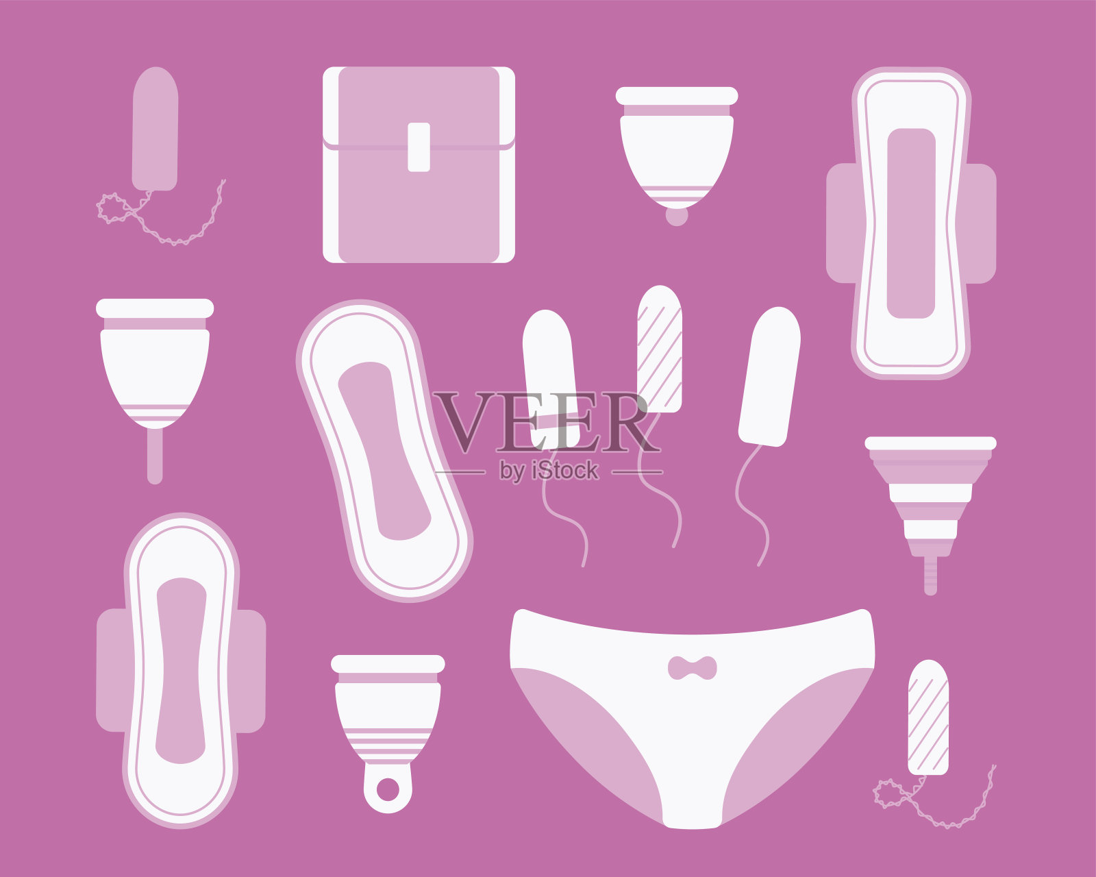女性卫生平面矢量图标设置插画图片素材