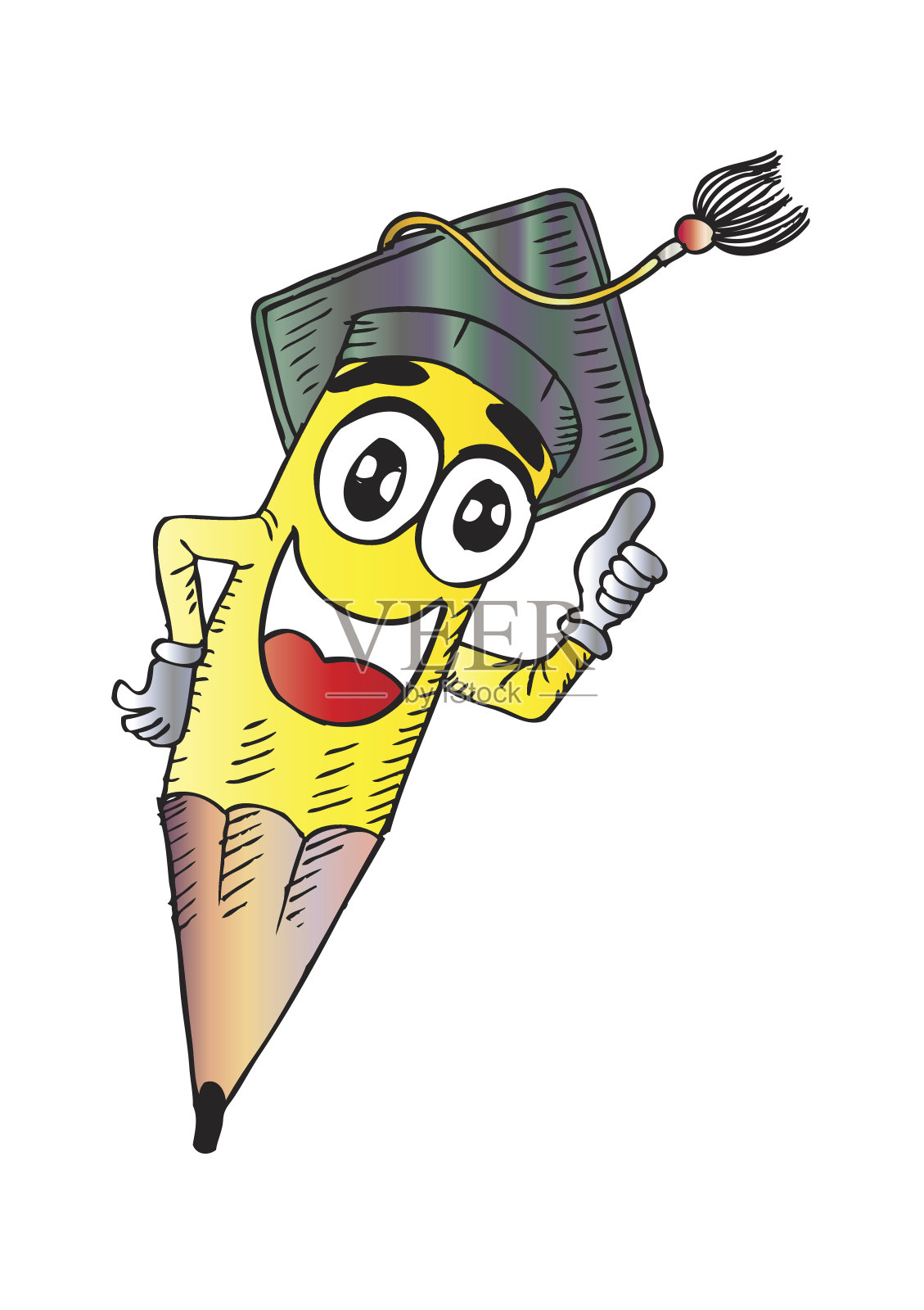 铅笔吉祥物人物与一顶帽子的毕业生设计元素图片
