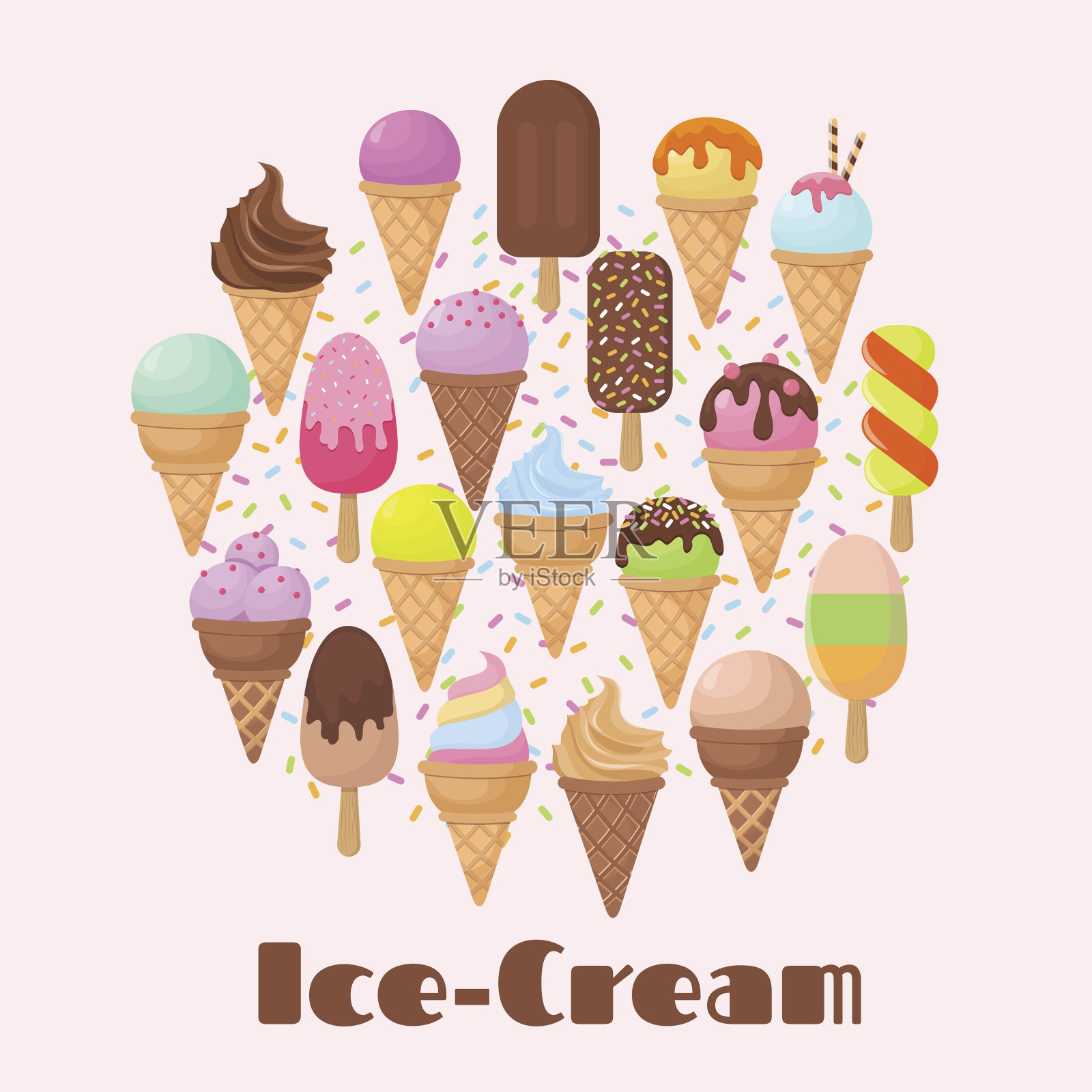 卡通冰淇淋夏季甜点矢量图标设计元素图片