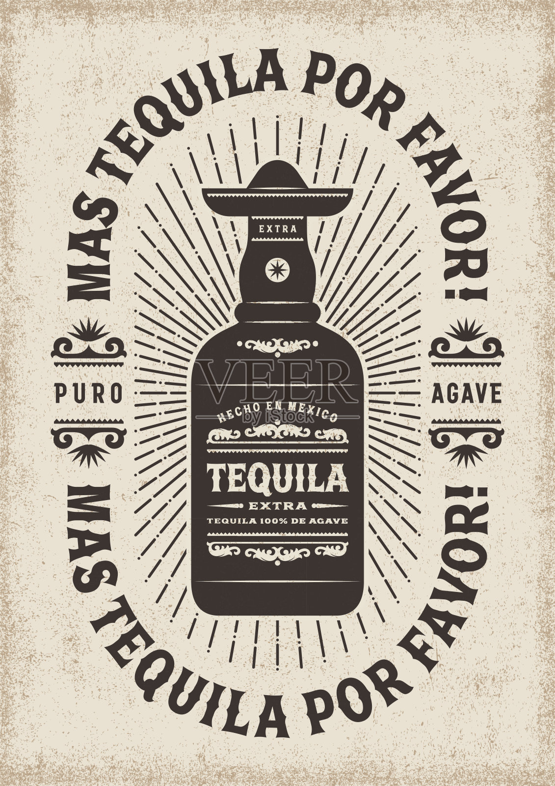 Vintage Mas Tequila Por Favor(更多的Tequila请)排版插画图片素材