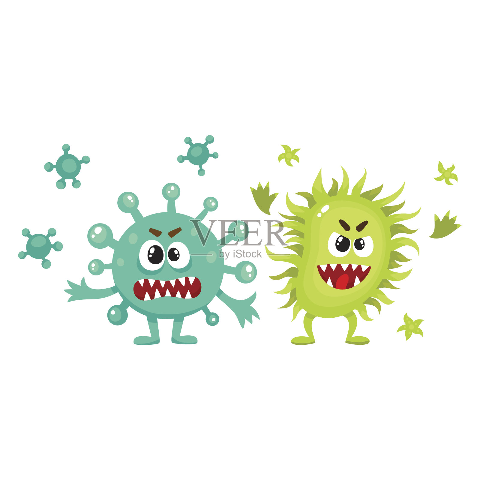 一些病毒，细菌，细菌，微生物的特征和人类的面孔设计元素图片