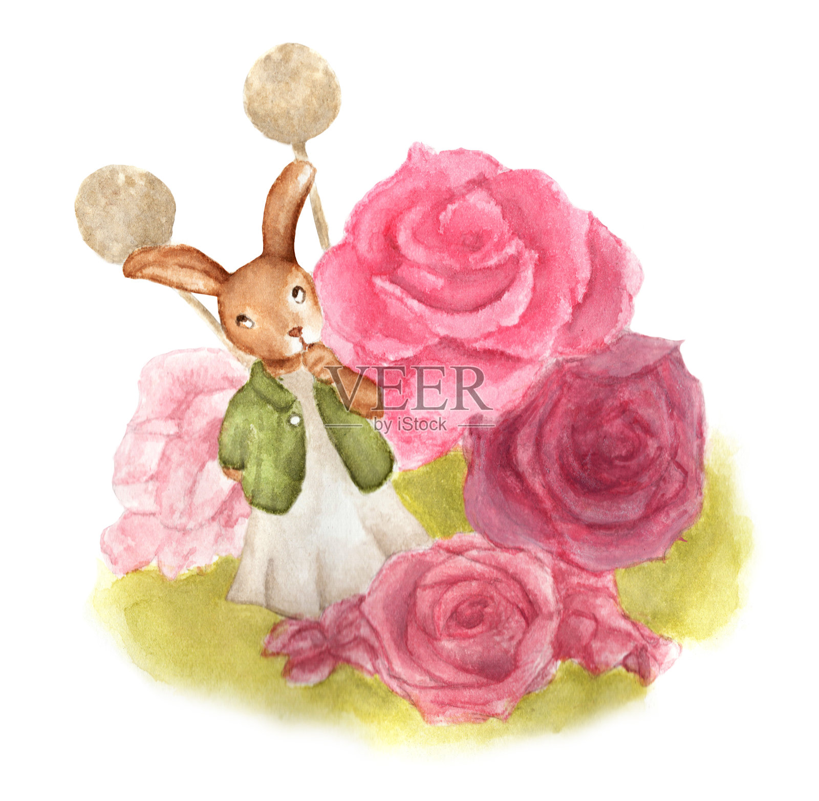 可爱的兔子与鲜花复古风格插画图片素材