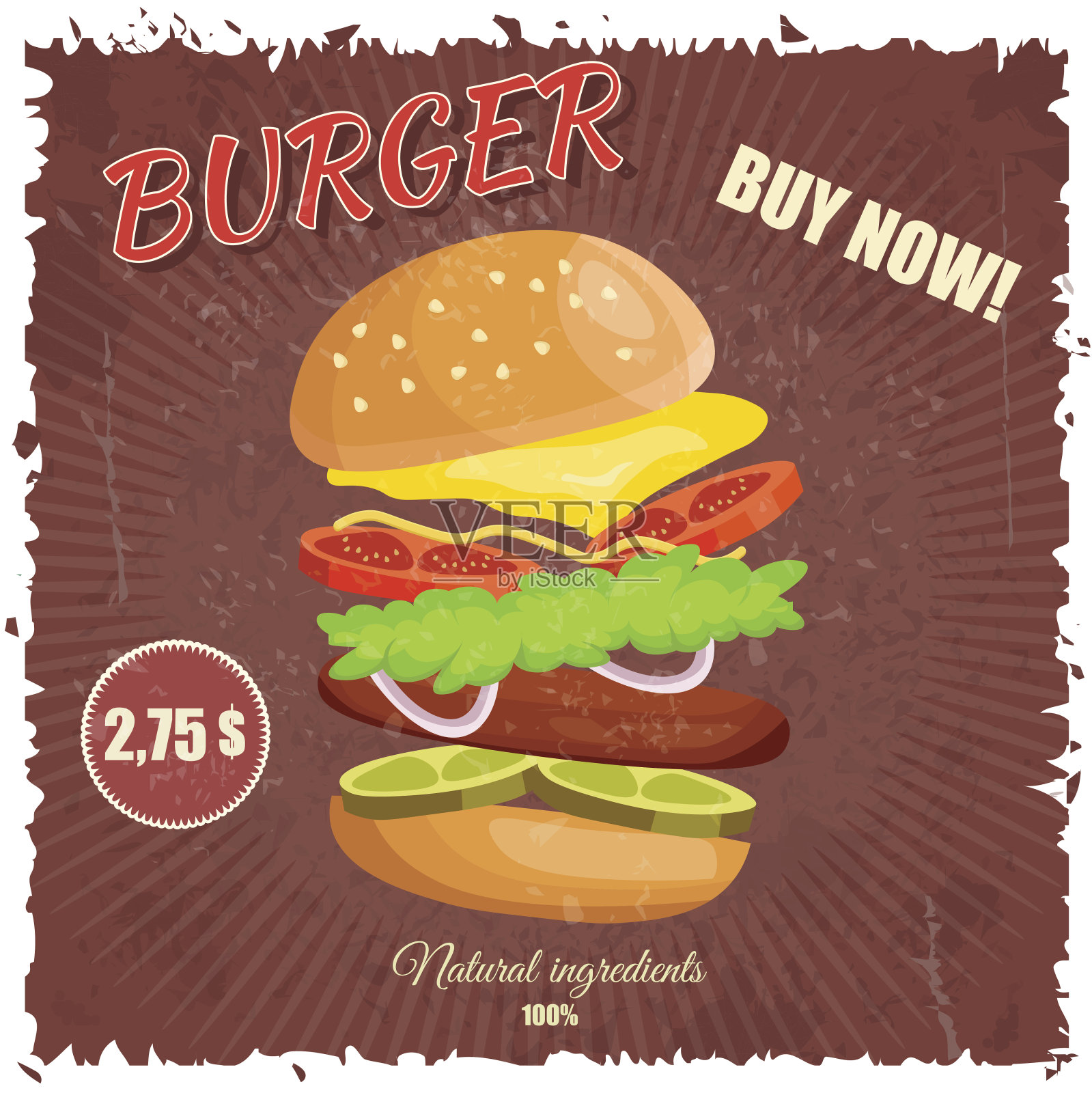 彩色复古复古的卡通海报快餐菜单汉堡向量插画图片素材