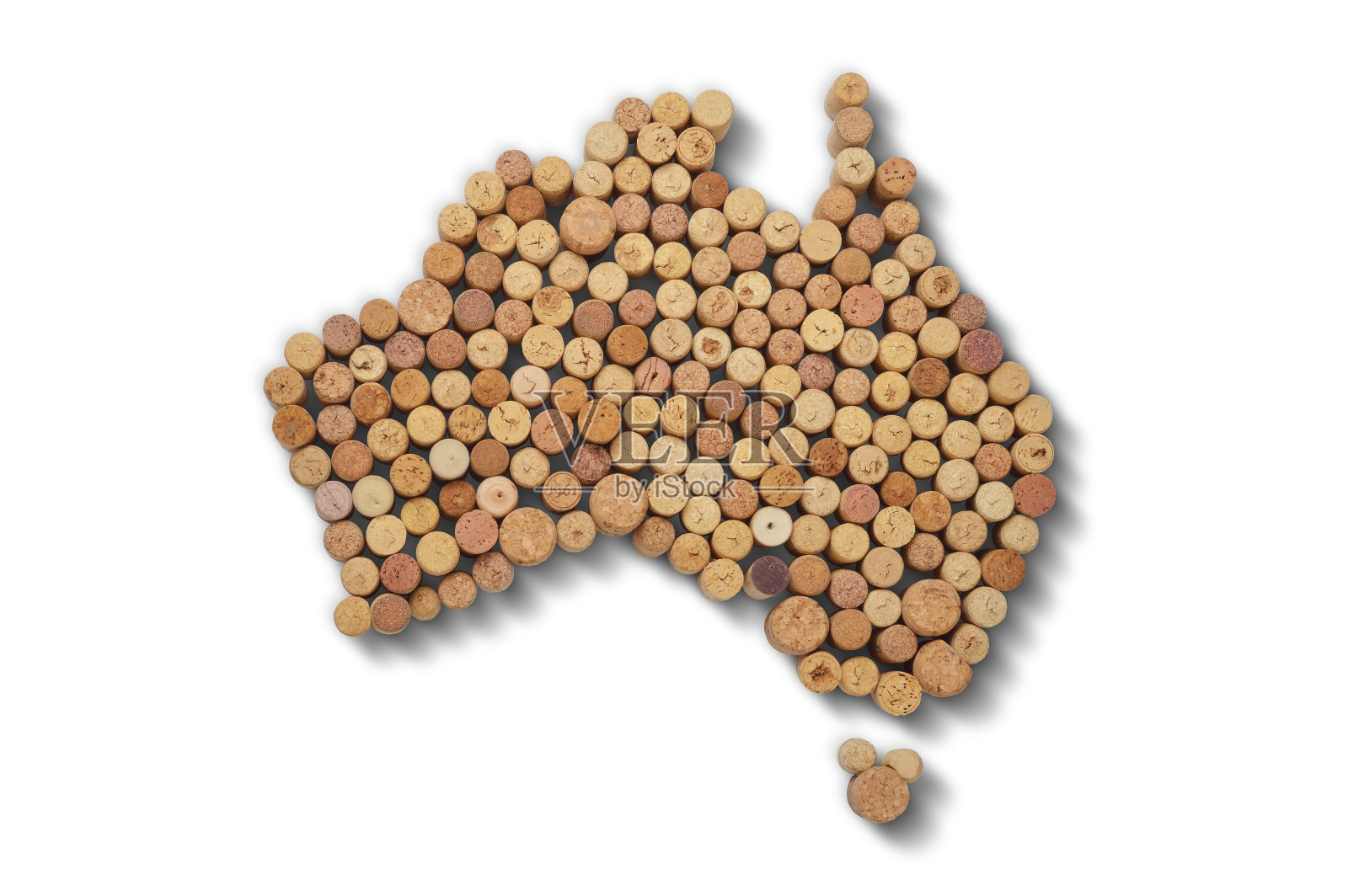 国家酿酒师-地图从葡萄酒软木塞。白色背景的澳大利亚地图。照片摄影图片