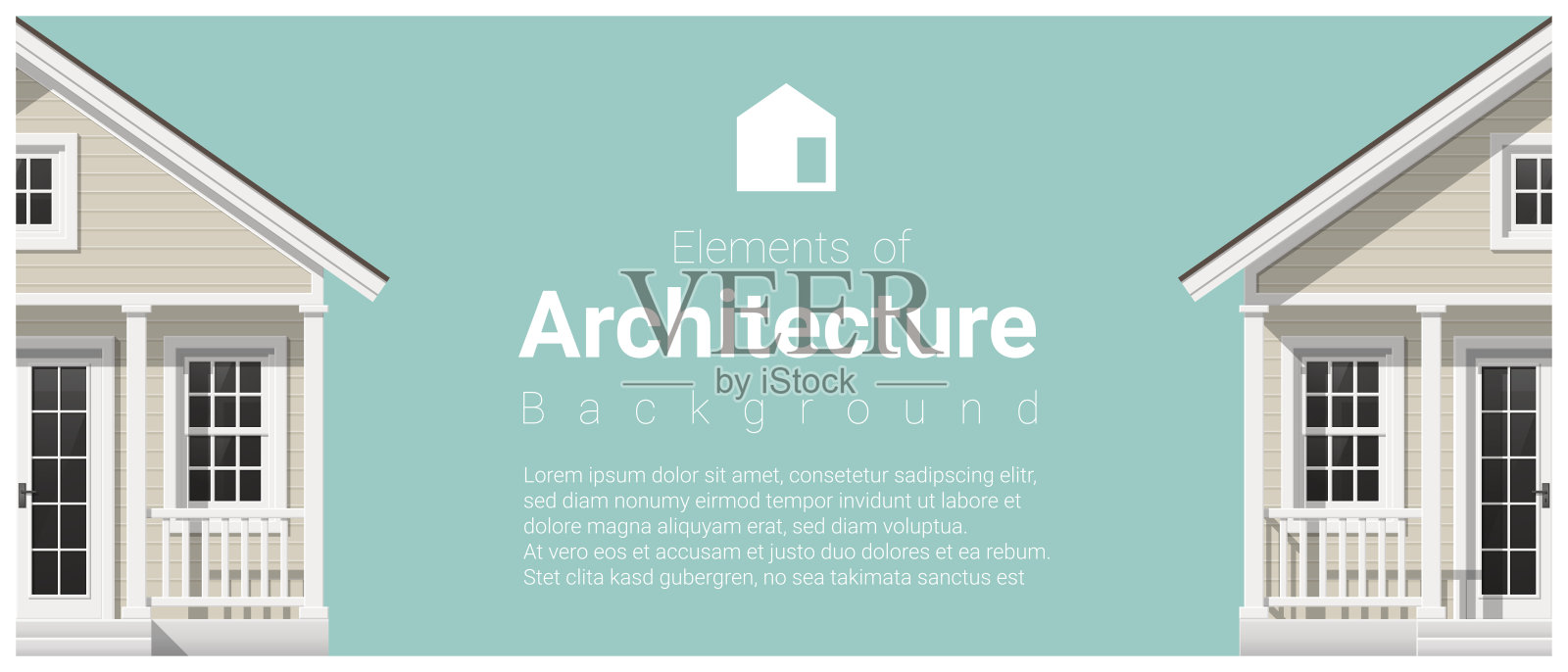 建筑背景元素与小房子，矢量，插图插画图片素材