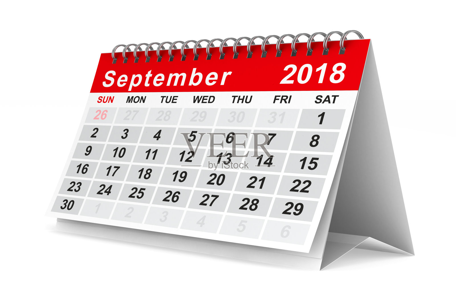 2018年的日历。9月。孤立的3 d演示照片摄影图片