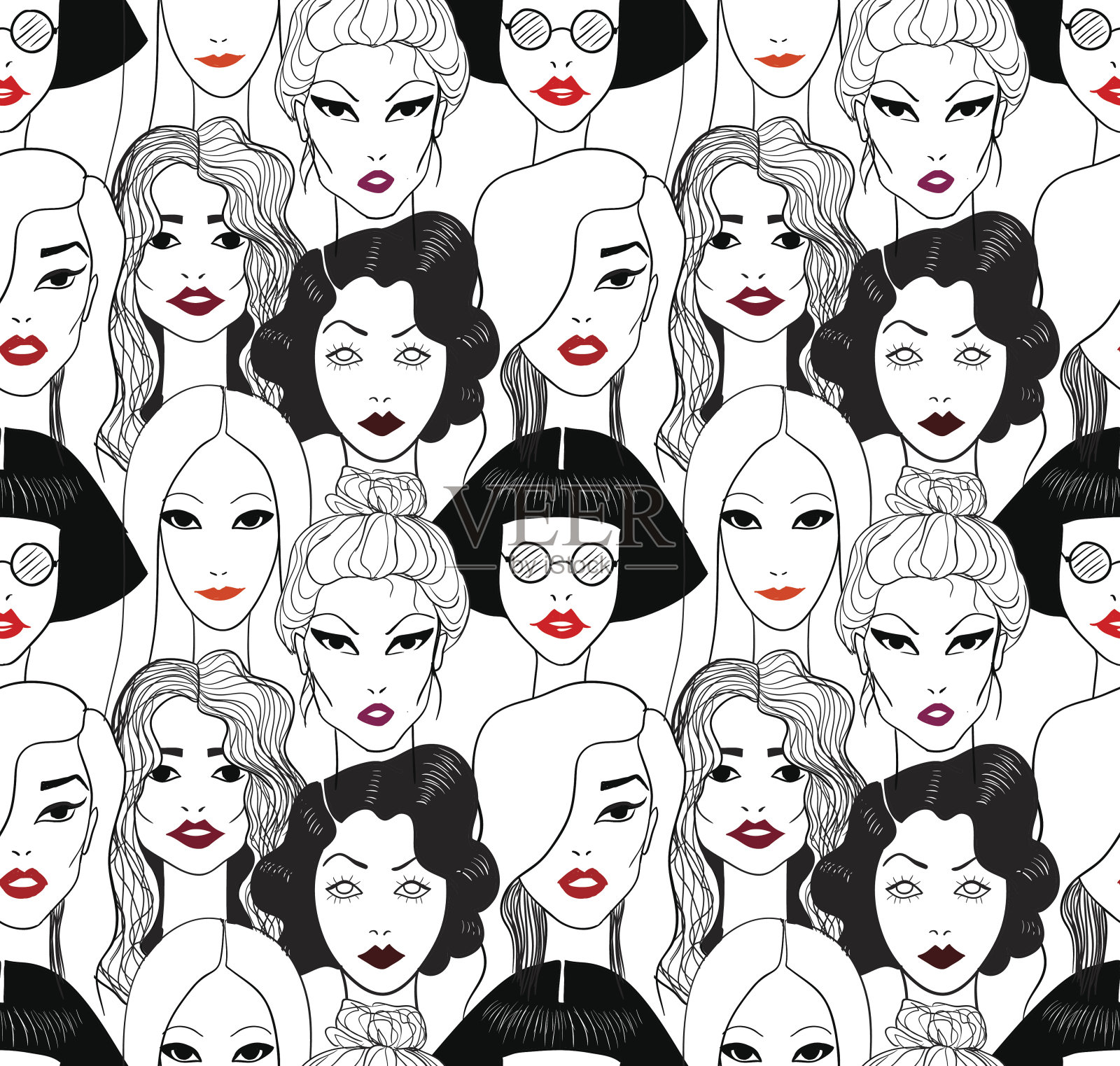 一群女人的红唇无缝图案。插画图片素材