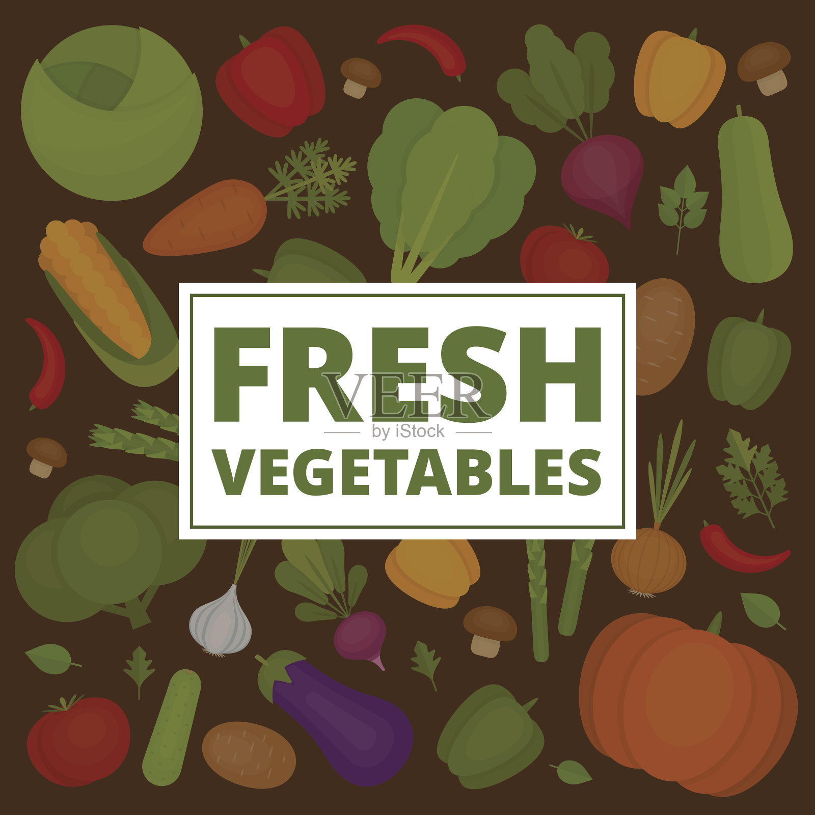 蔬菜的背景。新鲜蔬菜模式。有机健康食品。平面风格，矢量插图。插画图片素材