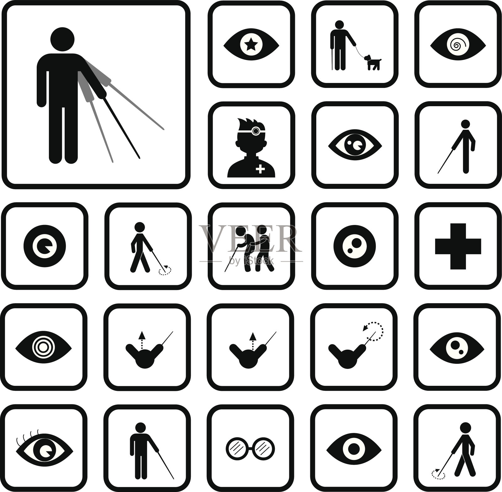 残疾人卡通概念插图(残疾人、卡通、盲人、轮椅、假肢、拐杖)日系插图_北极熊素材库