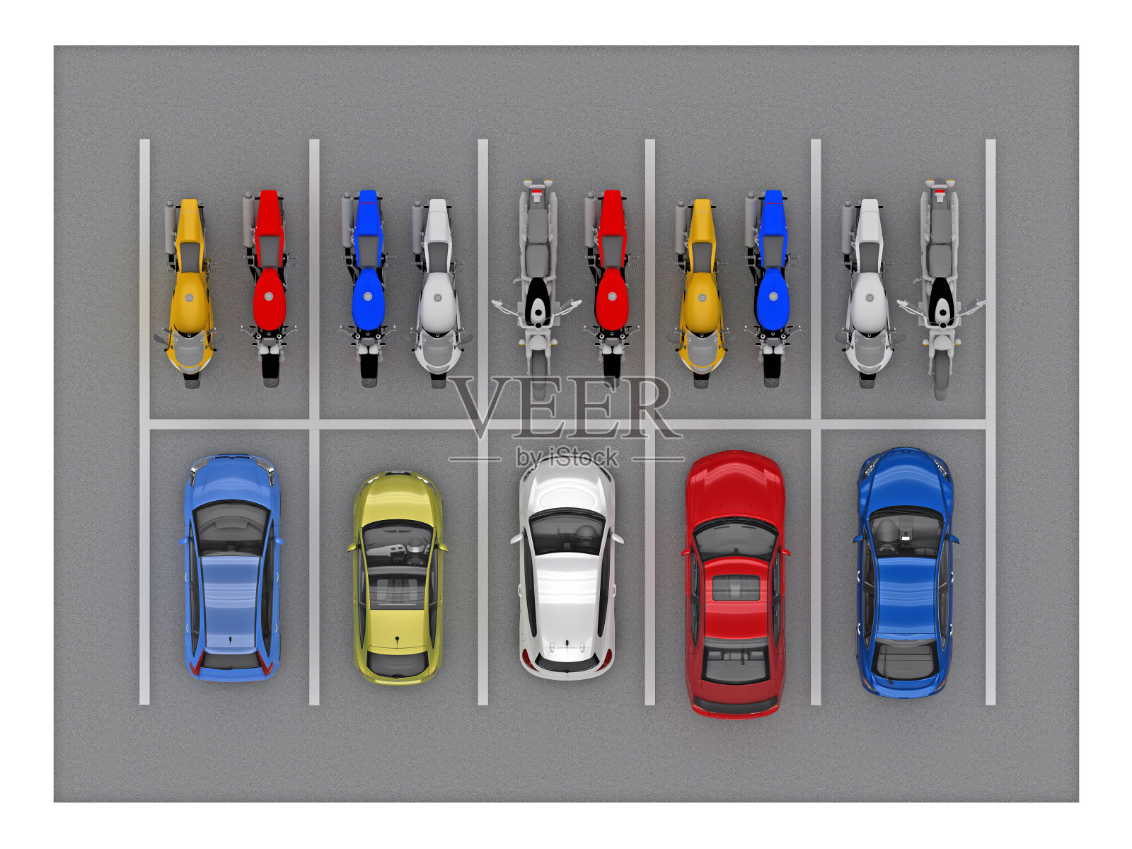 停车和自行车俯视图3d渲染插画图片素材