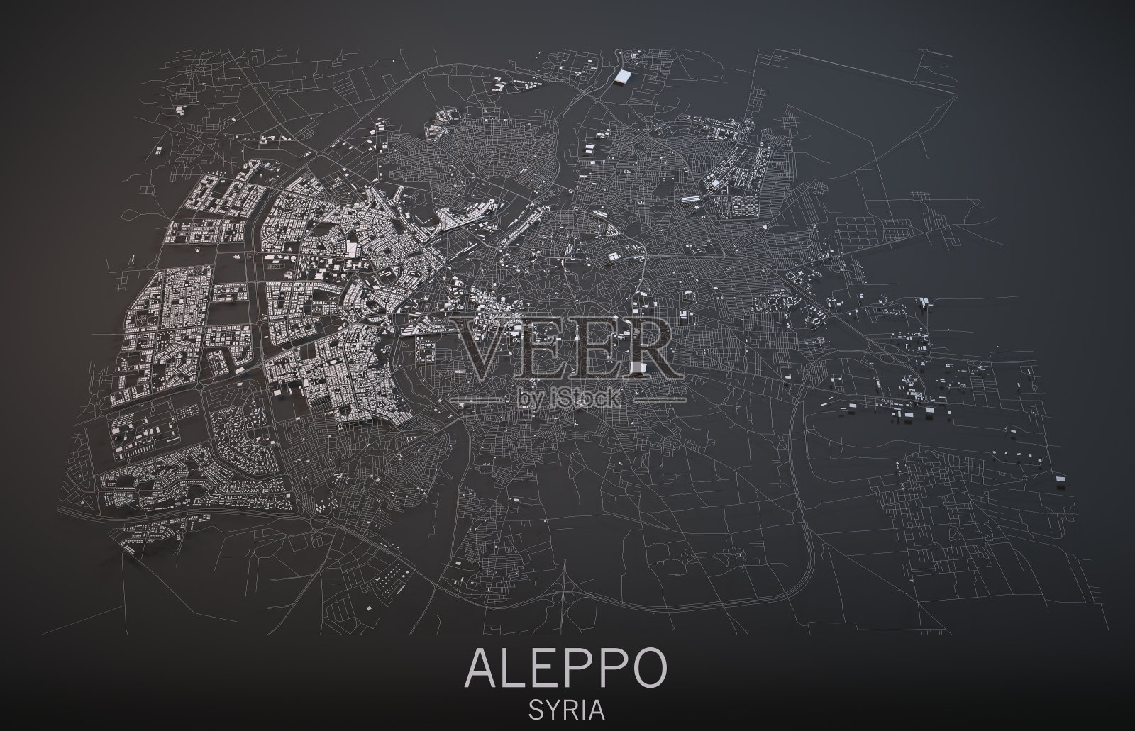 阿勒颇地图，卫星视图，城市，叙利亚照片摄影图片