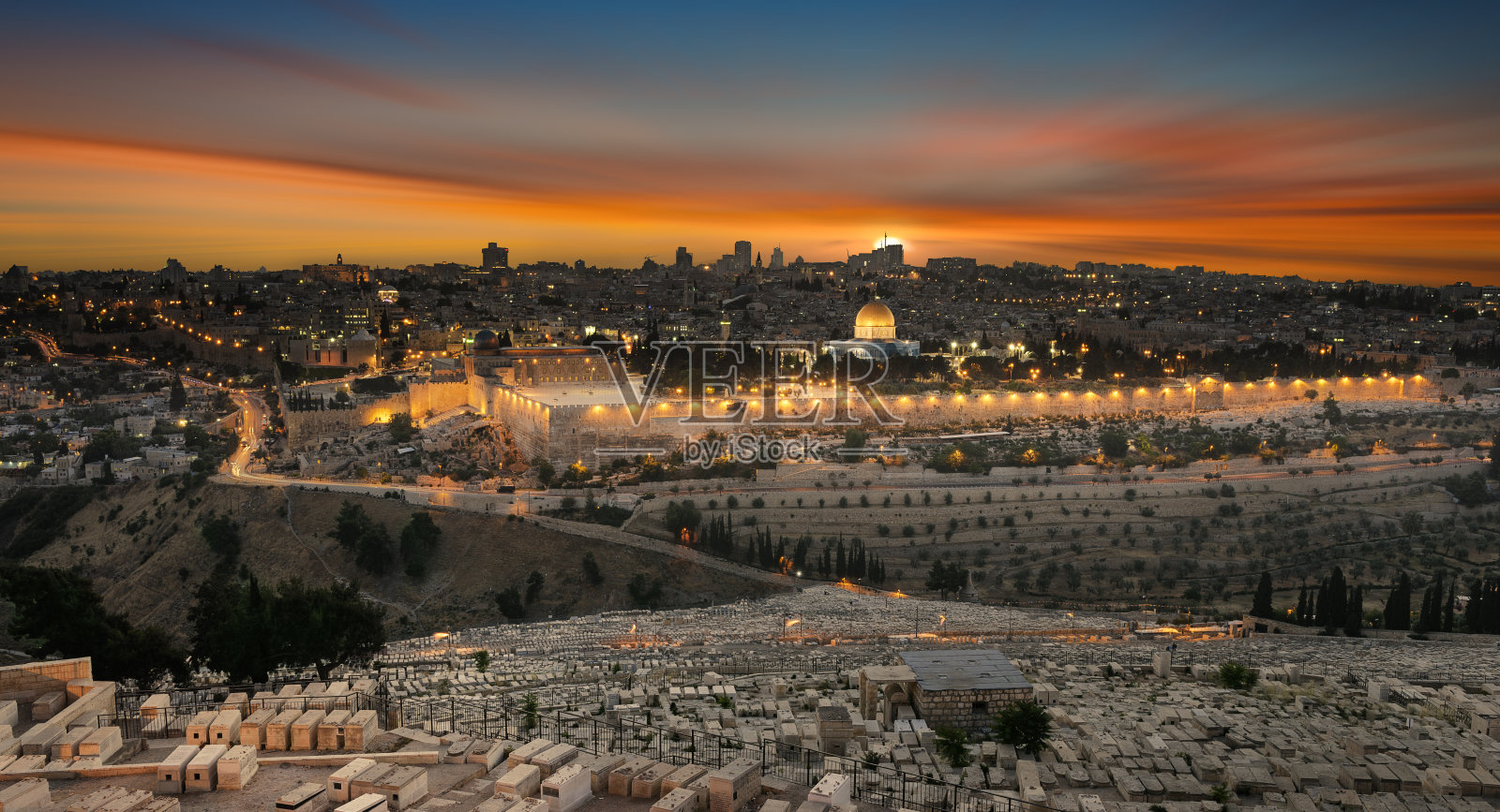 日落时分的耶路撒冷城照片摄影图片