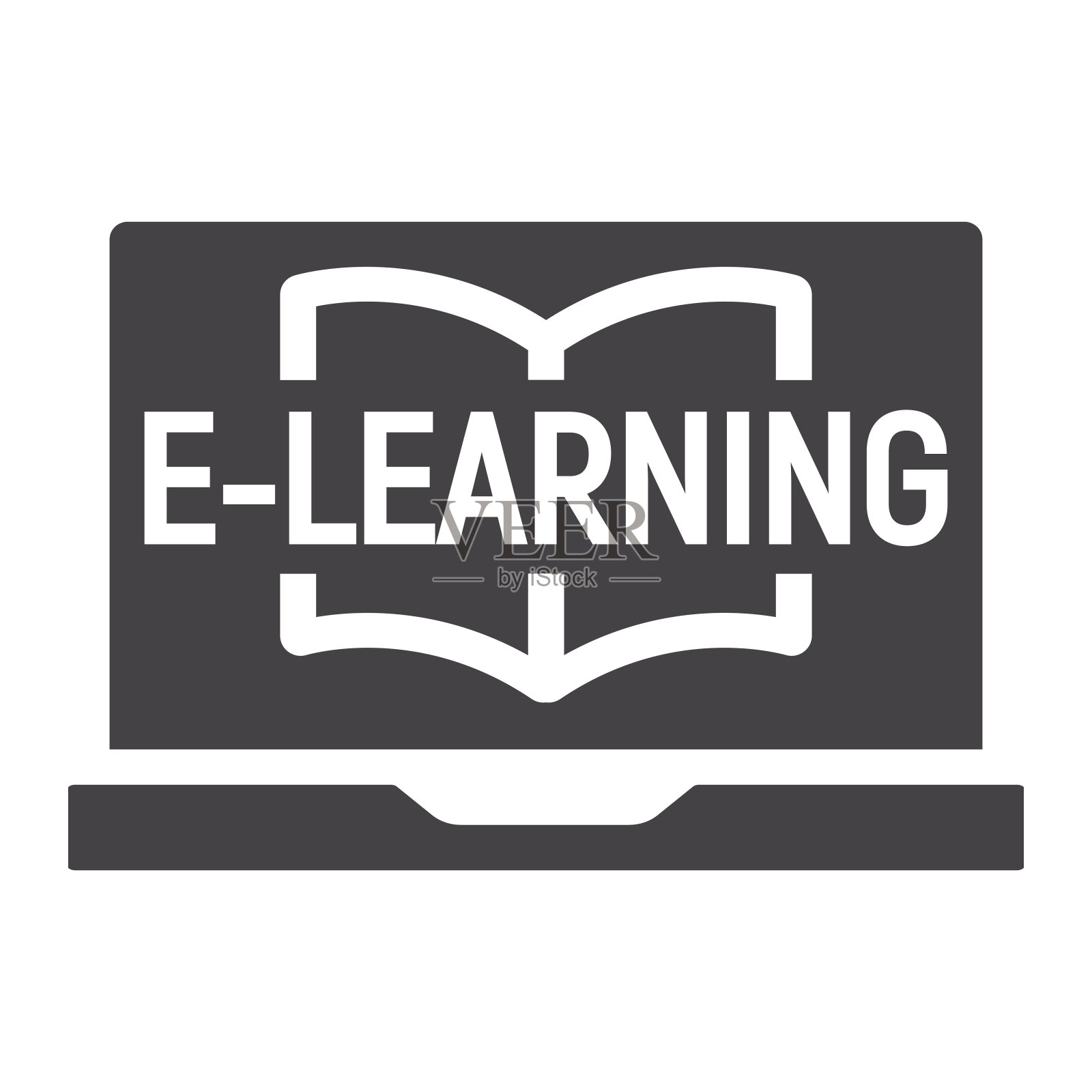 E学习立体图标，教育在线，矢量图形，白色背景上的填充图案，eps 10。插画图片素材