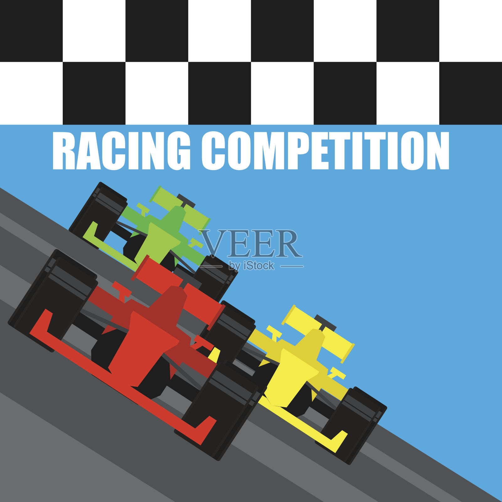 一级方程式/大奖赛赛车海报。矢量图插画图片素材