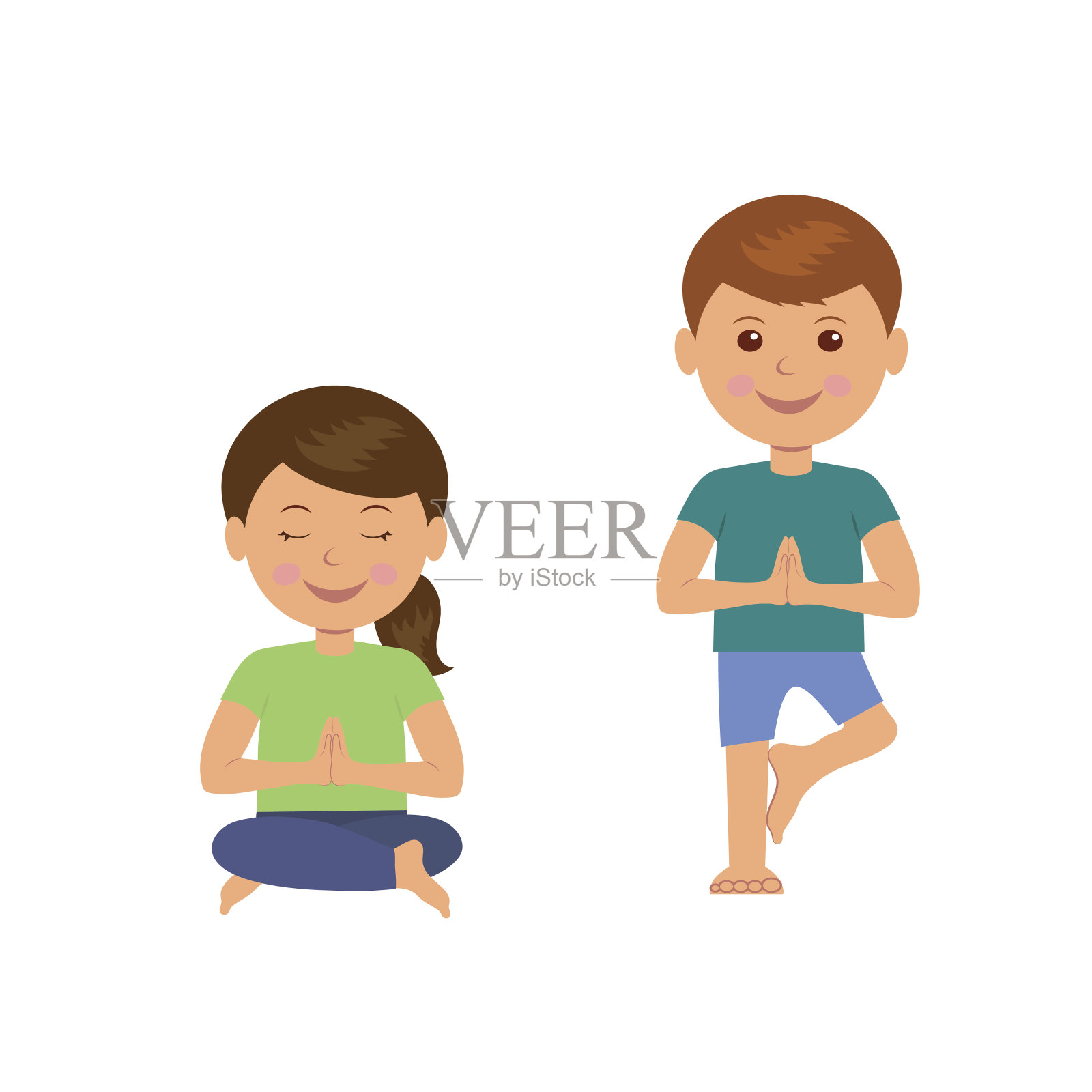 瑜伽的孩子。儿童体操和健康的生活方式。插画图片素材