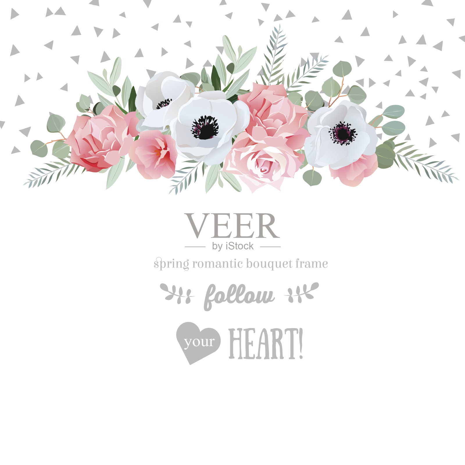 银莲花，玫瑰，粉色花朵矢量设计卡插画图片素材