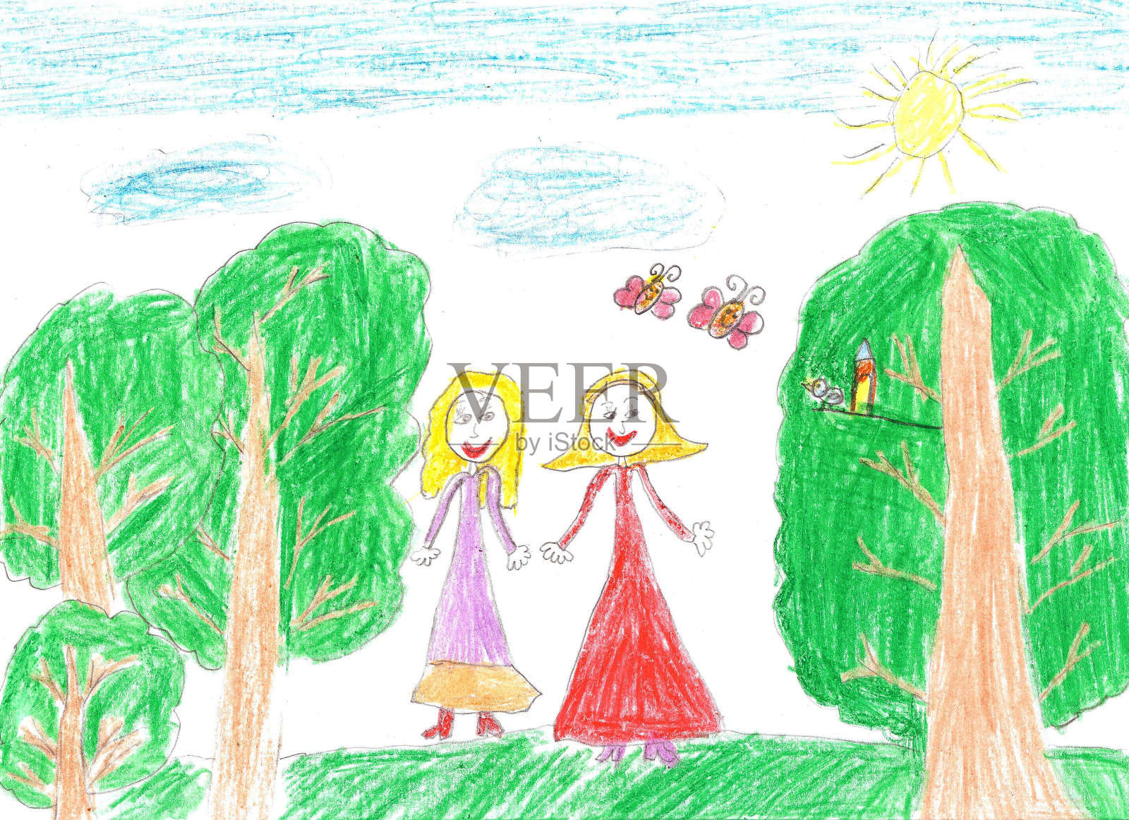 孩子们画着幸福的家庭插画图片素材