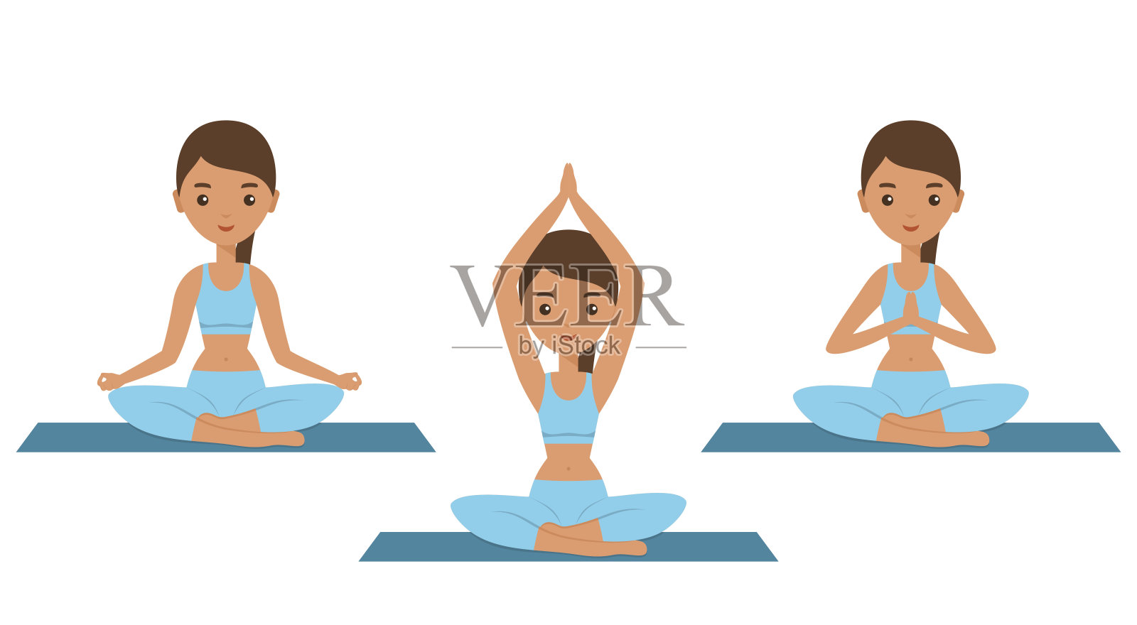 女人坐在莲花瑜伽姿势。矢量插图。插画图片素材