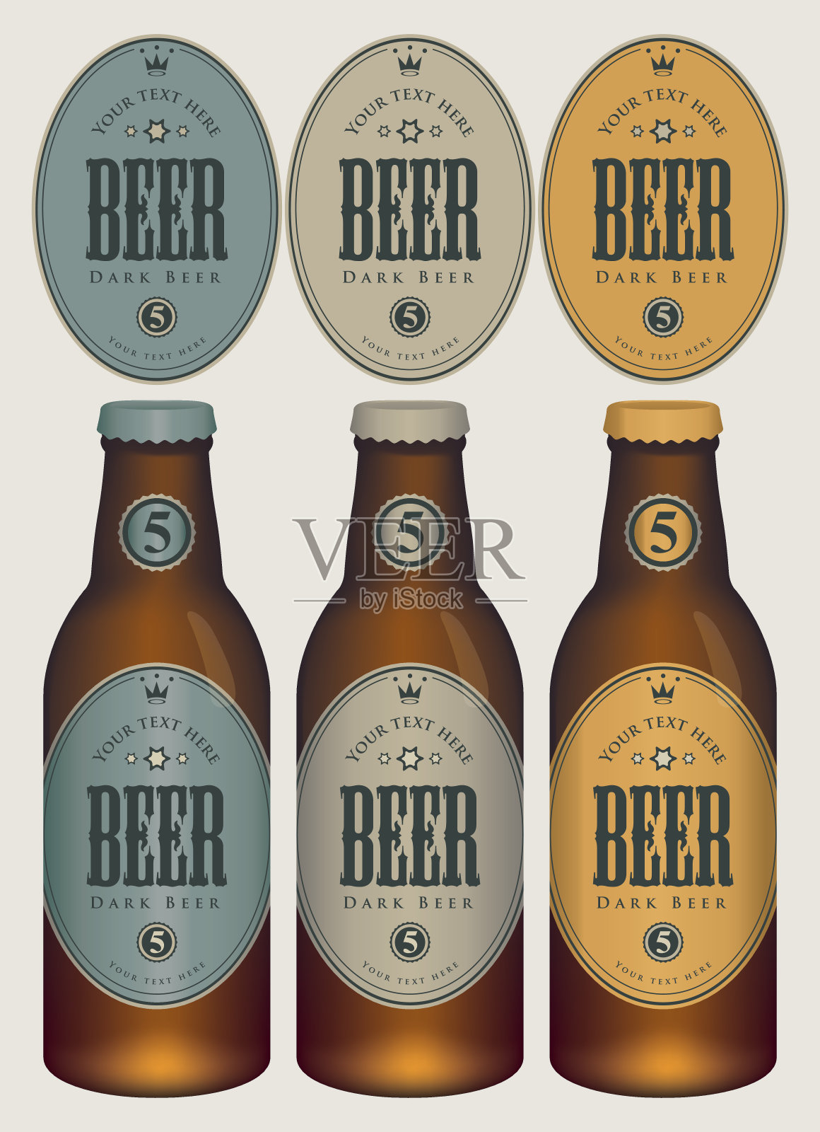 矢量样品三个啤酒瓶与标签插画图片素材