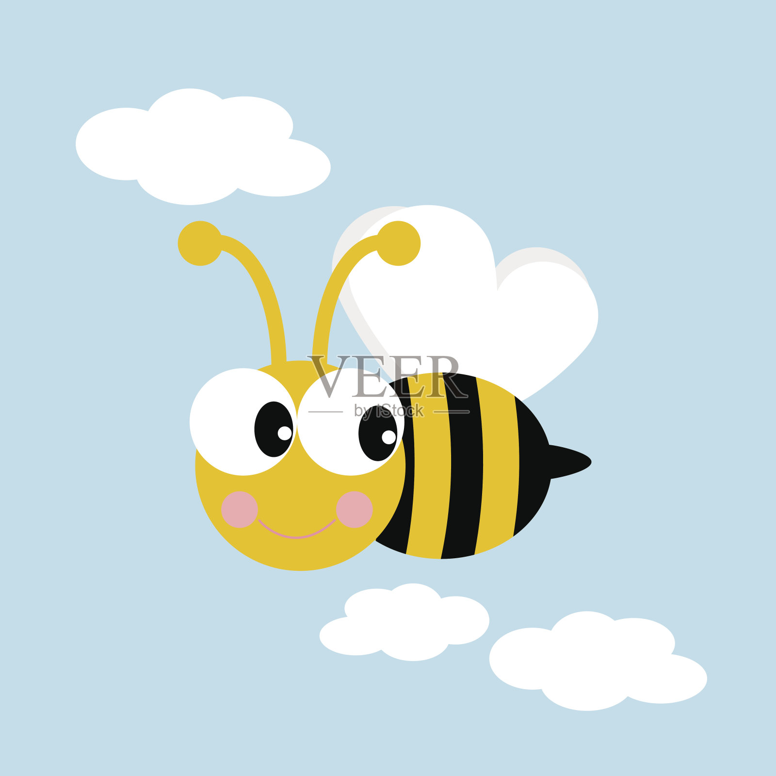 蜜蜂在云之间的插图设计元素图片