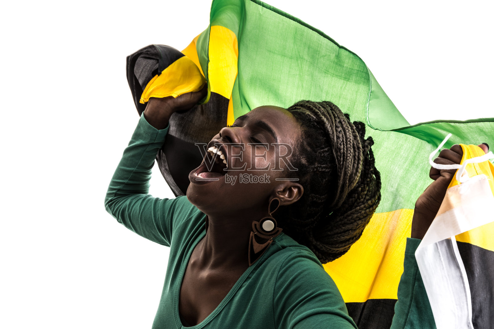 牙买加球迷举着国旗庆祝照片摄影图片