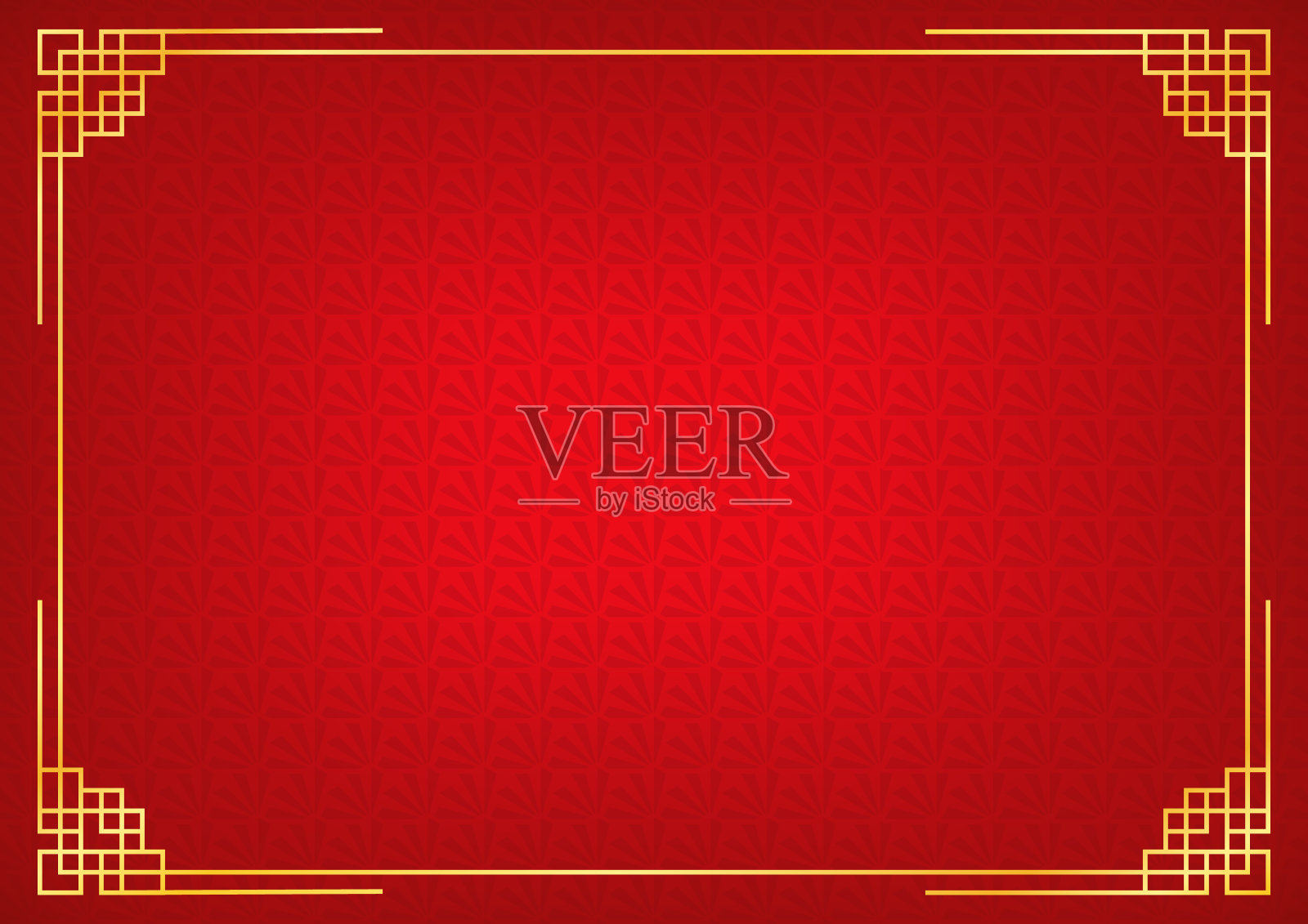 红色中国小扇子抽象背景与金色边框插画图片素材