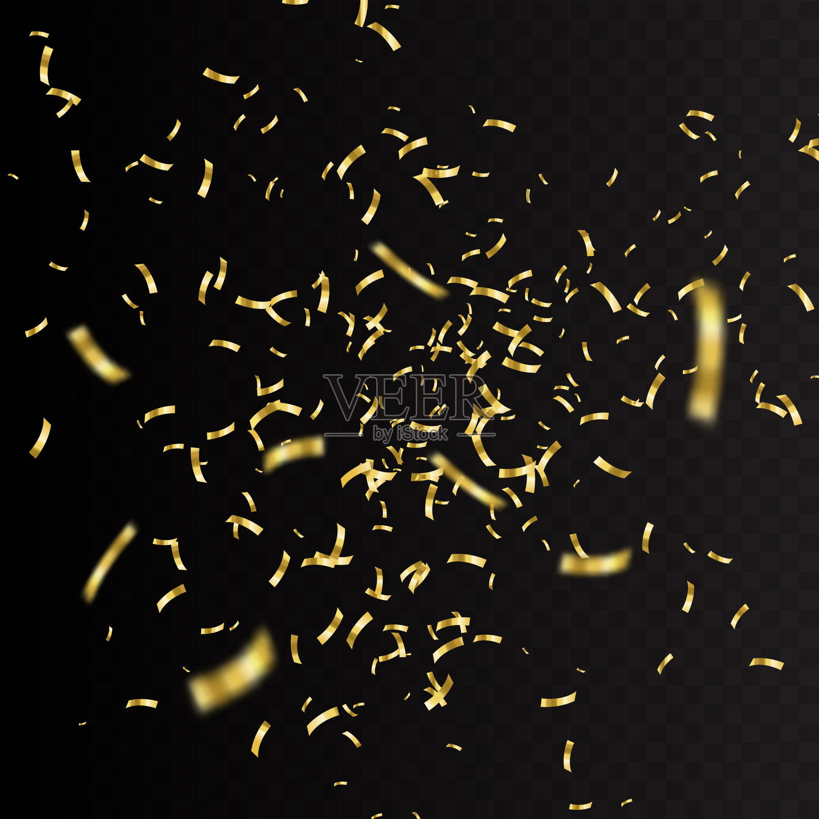 金色的纸屑孤立在黑色的背景上。节日向量背景插画图片素材