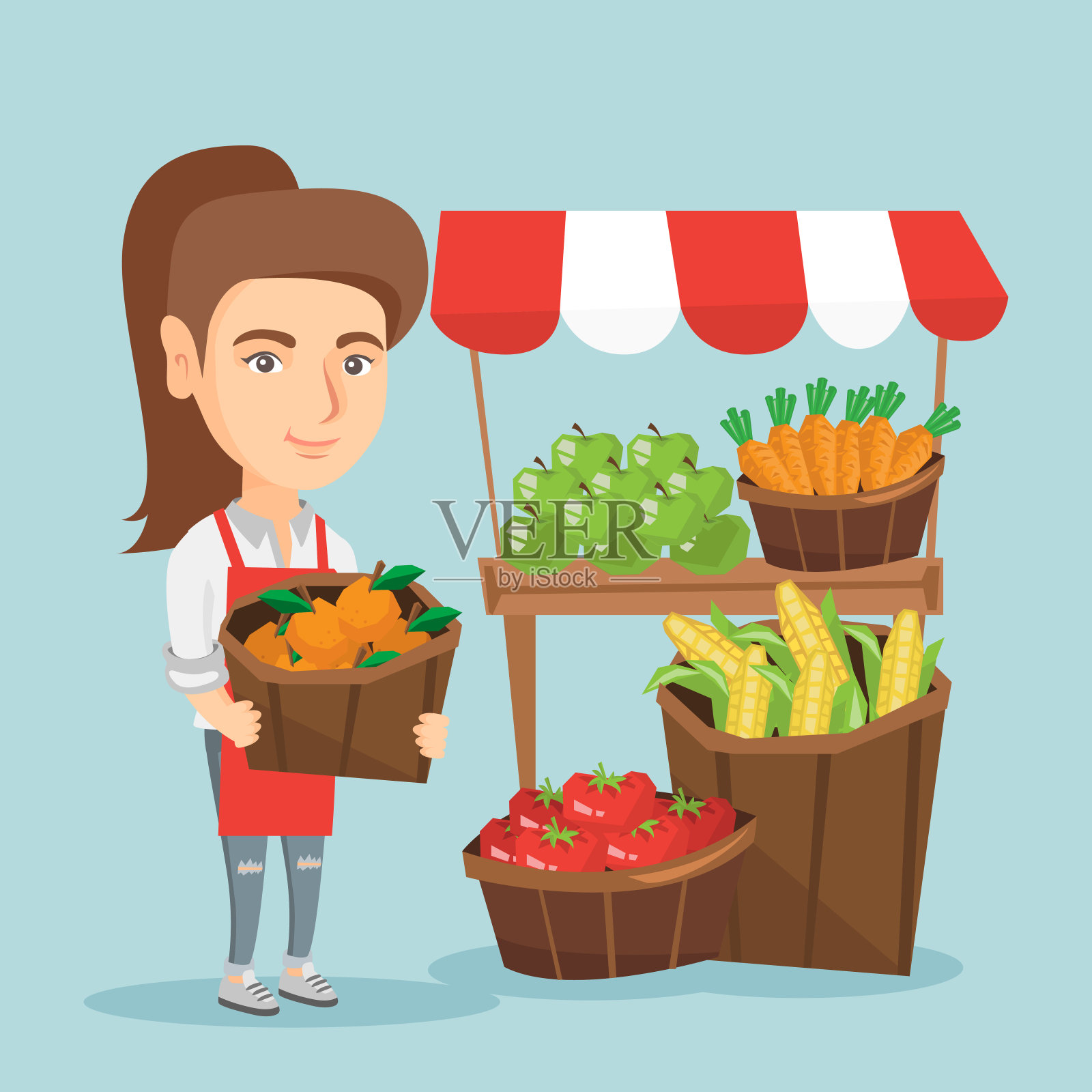卖水果和蔬菜的白种小贩插画图片素材