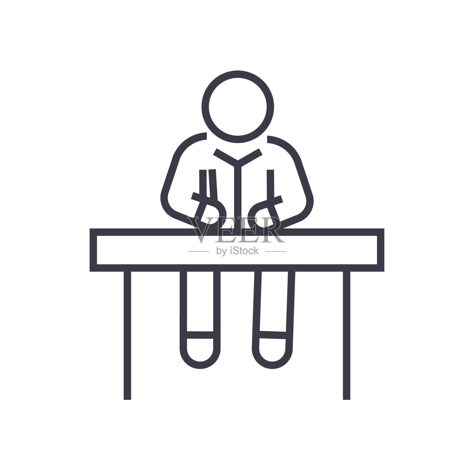 男人坐在办公桌旁线性图标，标志，符号，矢量孤立的背景设计元素图片