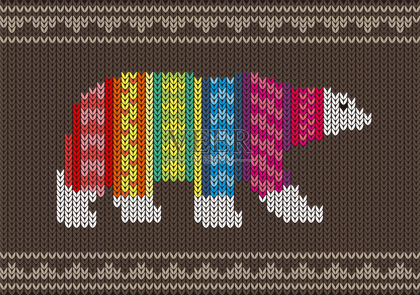 北极熊穿着毛衣上的针织图案，新年快乐，矢量插图插画图片素材