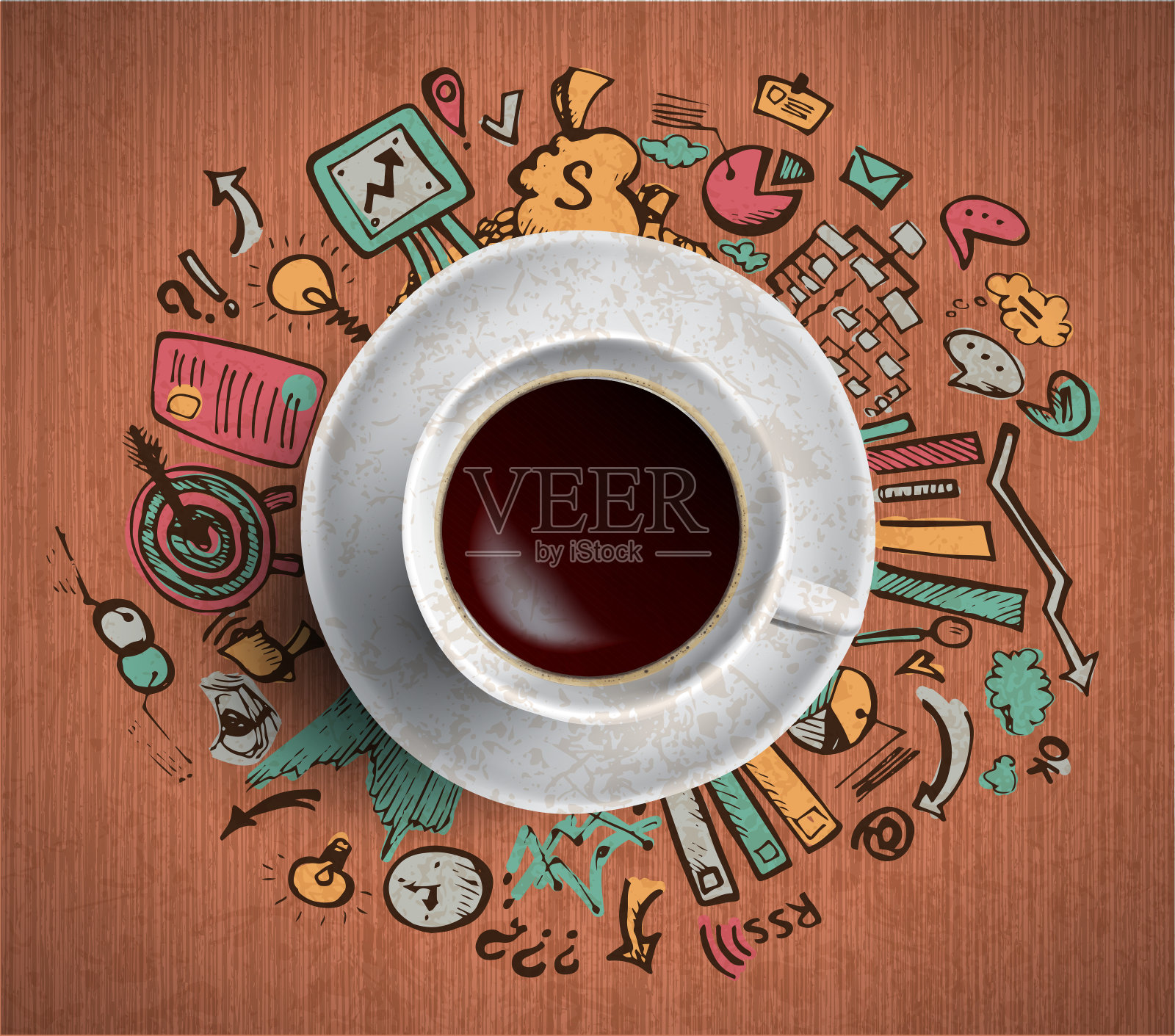 咖啡杯概念-咖啡杯的商业涂鸦插画图片素材