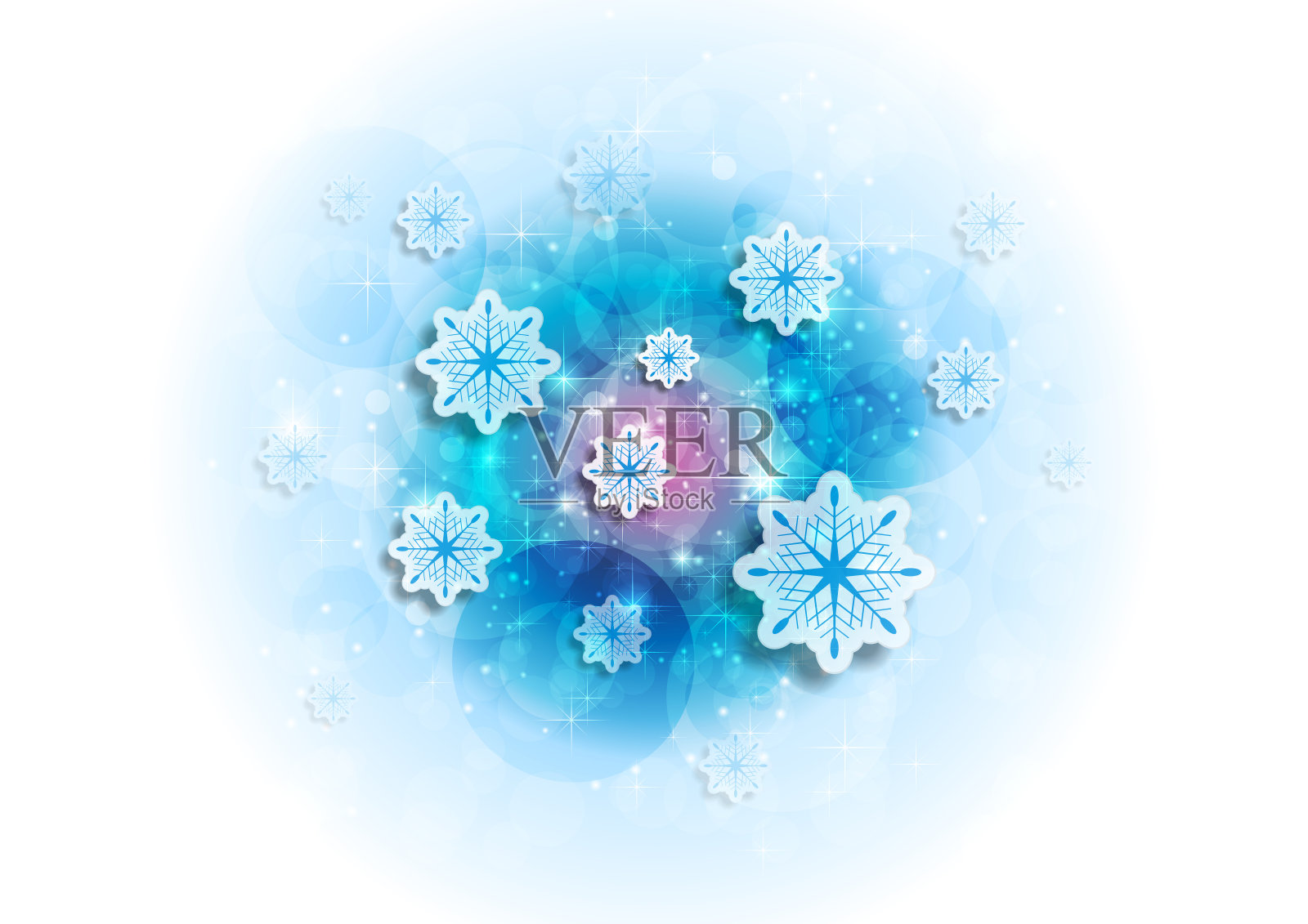 蓝色闪闪发光的圣诞冬季背景与雪花插画图片素材
