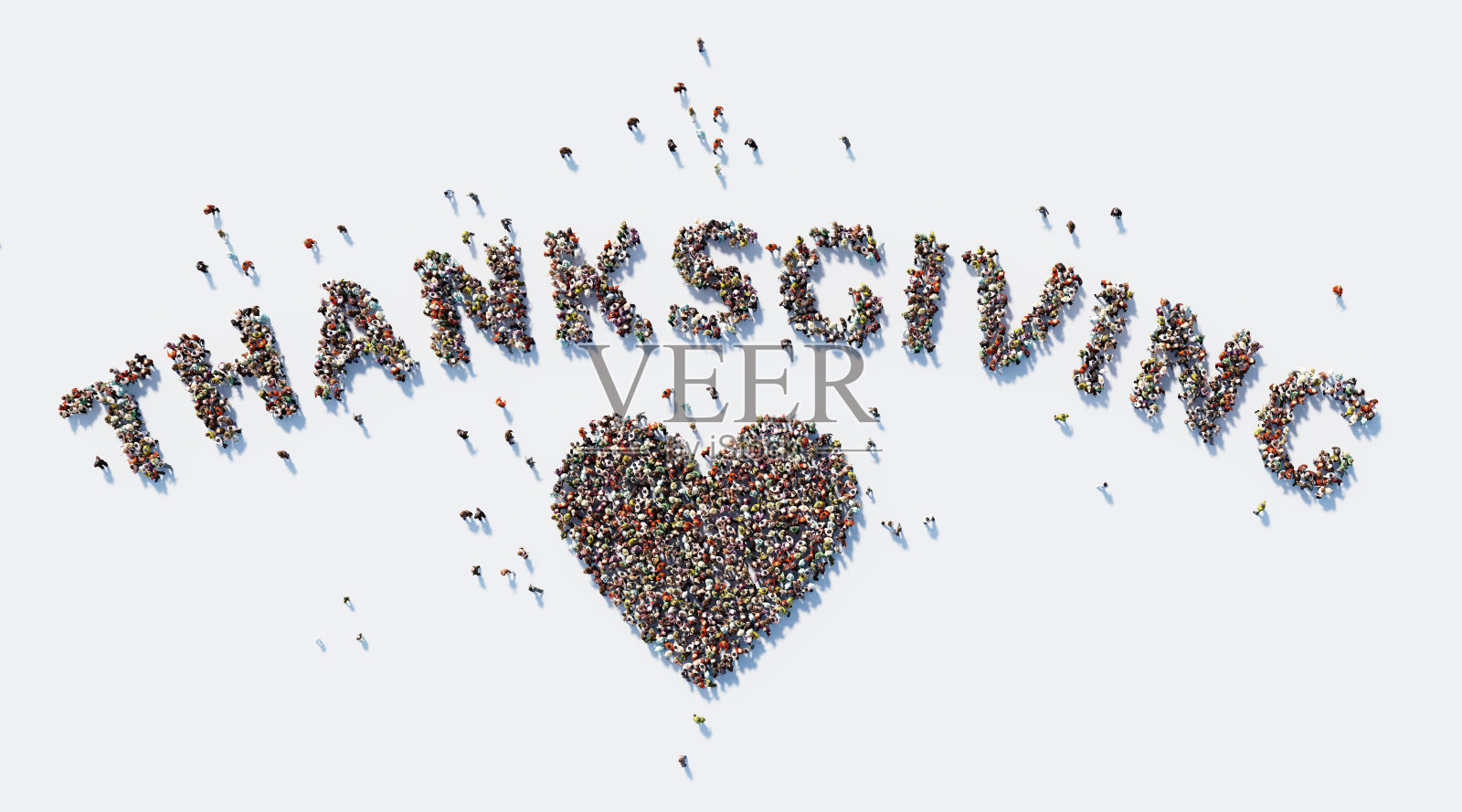人群形成一个大的感恩节文本:感恩节概念照片摄影图片