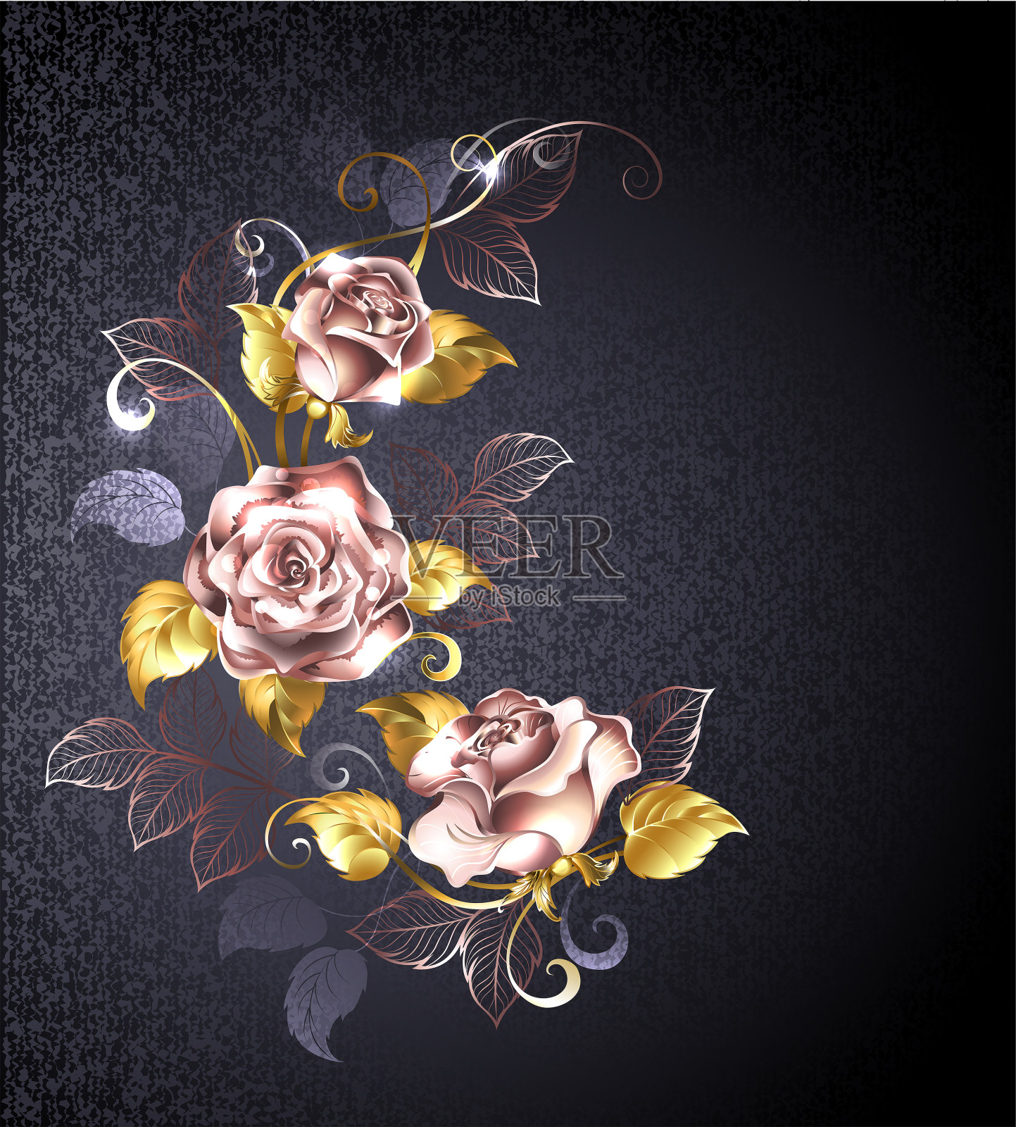 三朵粉金色的玫瑰插画图片素材