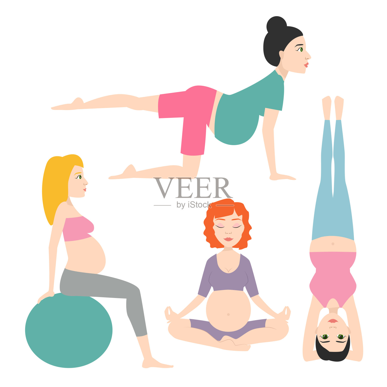 怀孕运动健身人健康性格生活方式概念女性瑜伽矢量插画插画图片素材