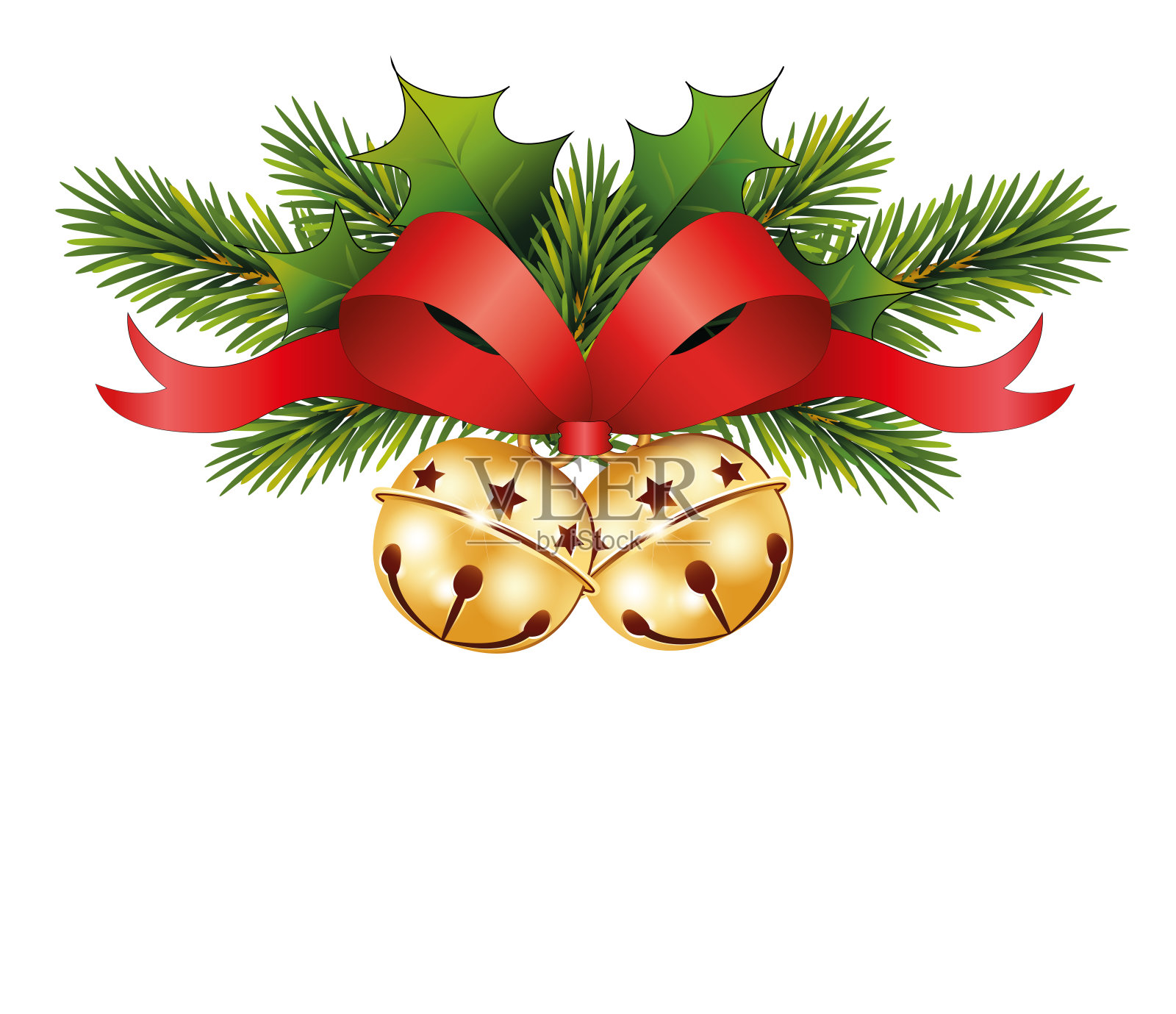 铃儿响叮当用红色的弓和冷杉的树枝圣诞节的标志铃儿响叮当设计元素图片