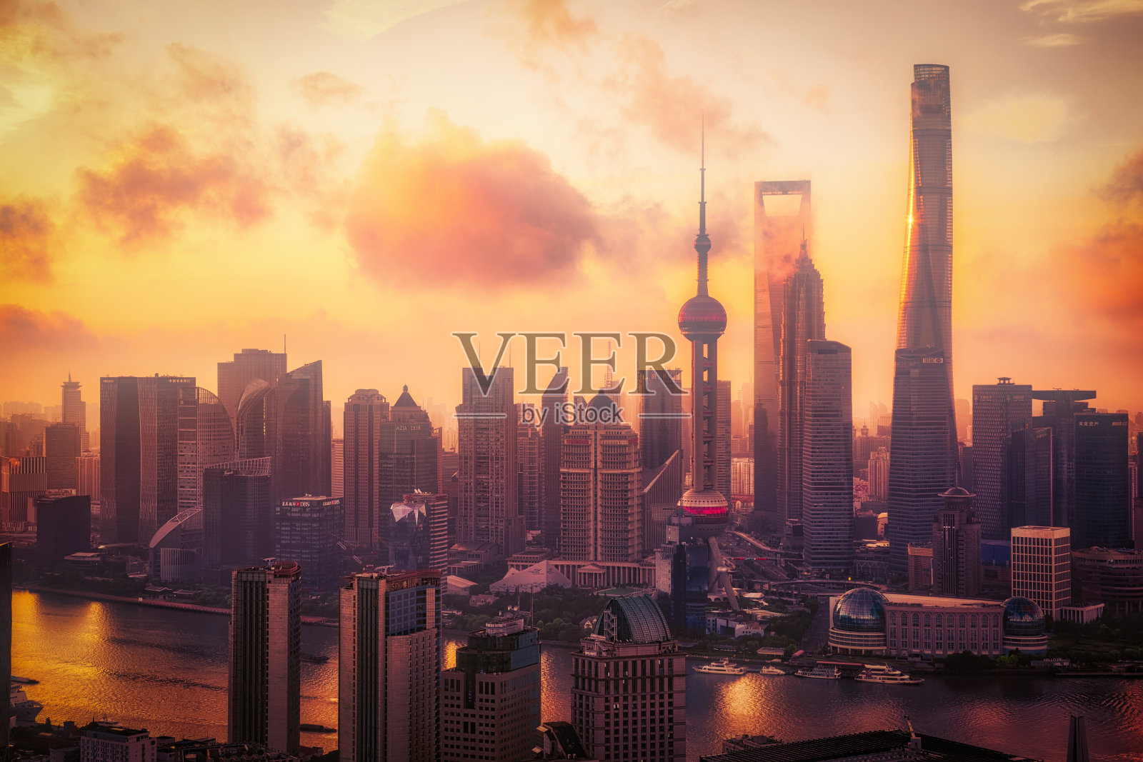 上海日出时的鸟瞰图照片摄影图片
