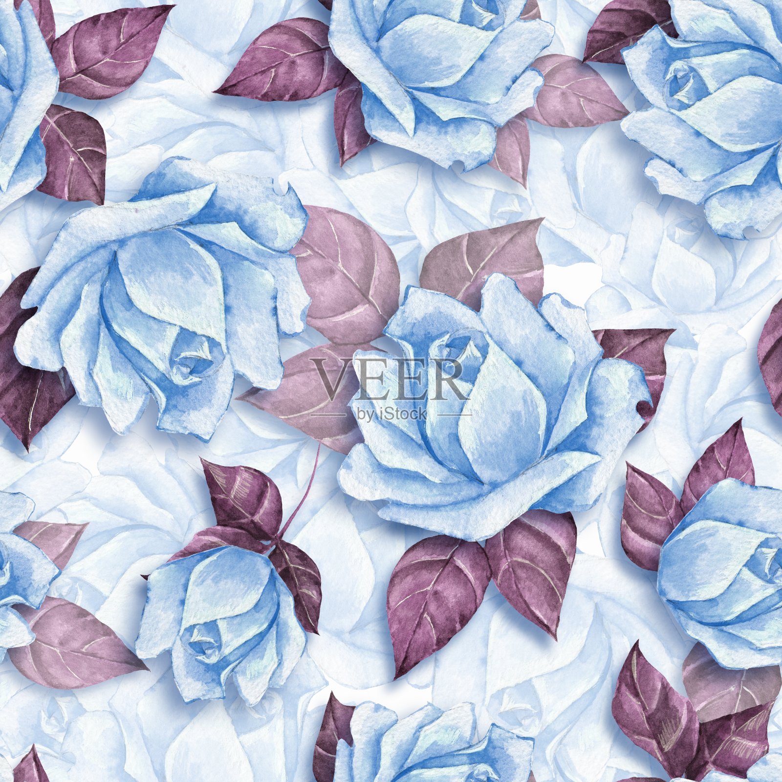 花无缝模式与蓝色玫瑰21插画图片素材