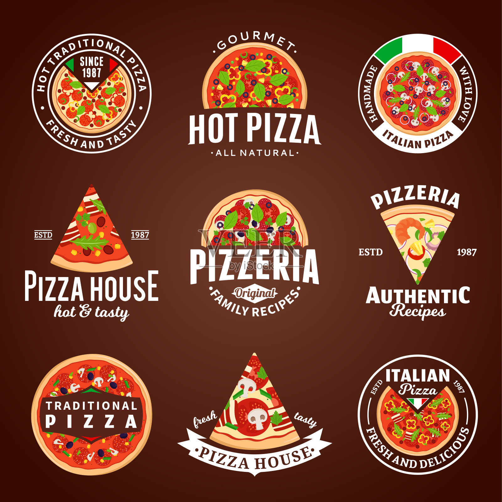 向量披萨标签集合插画图片素材